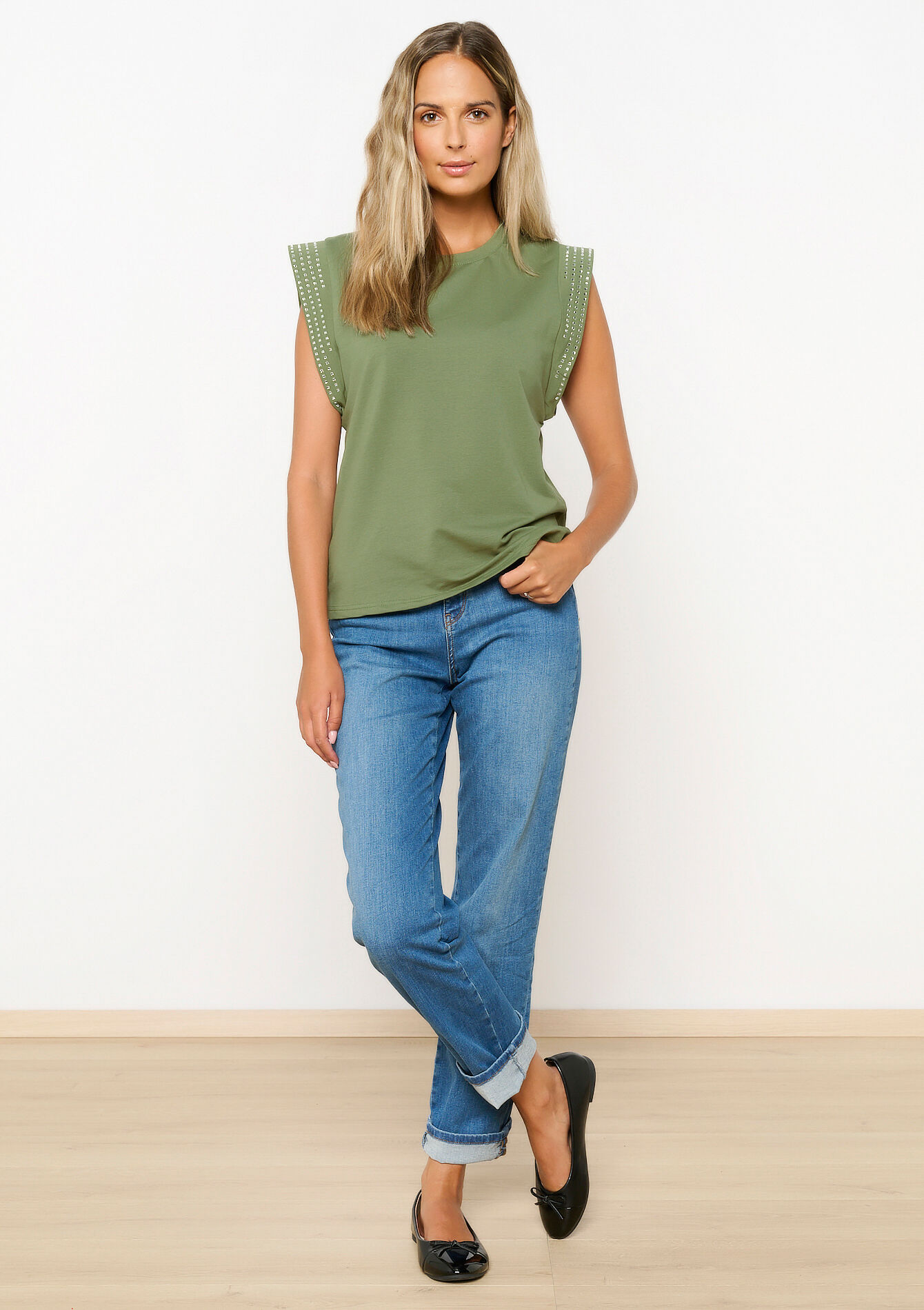 T-shirt with sequins, T-shirt with sequins - KHAKI - 02301658