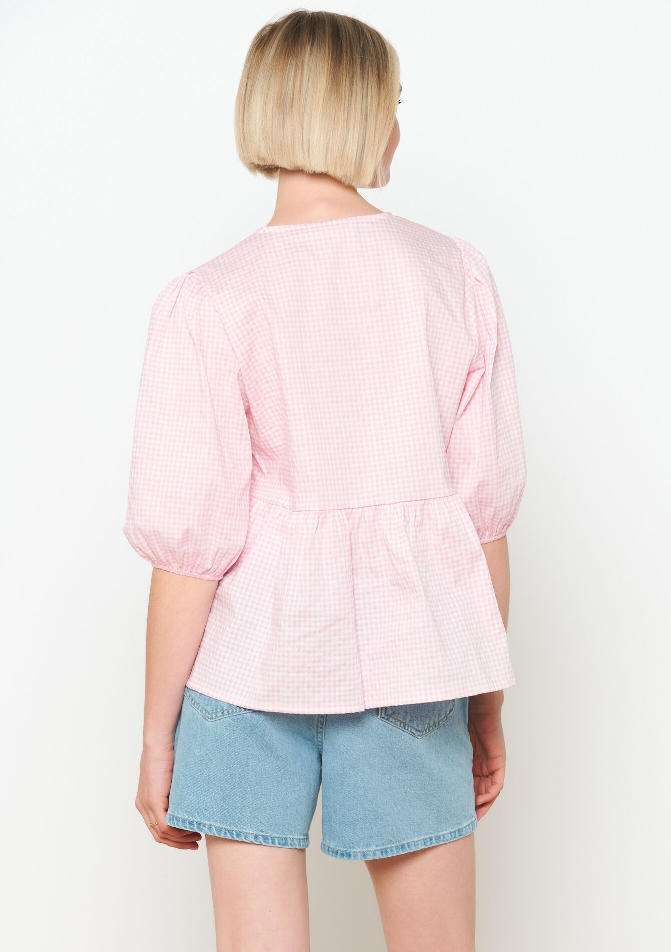 Vichy blouse met strikjes, Vichy blouse met strikjes - LIGHT PINK - 05702520_1303
