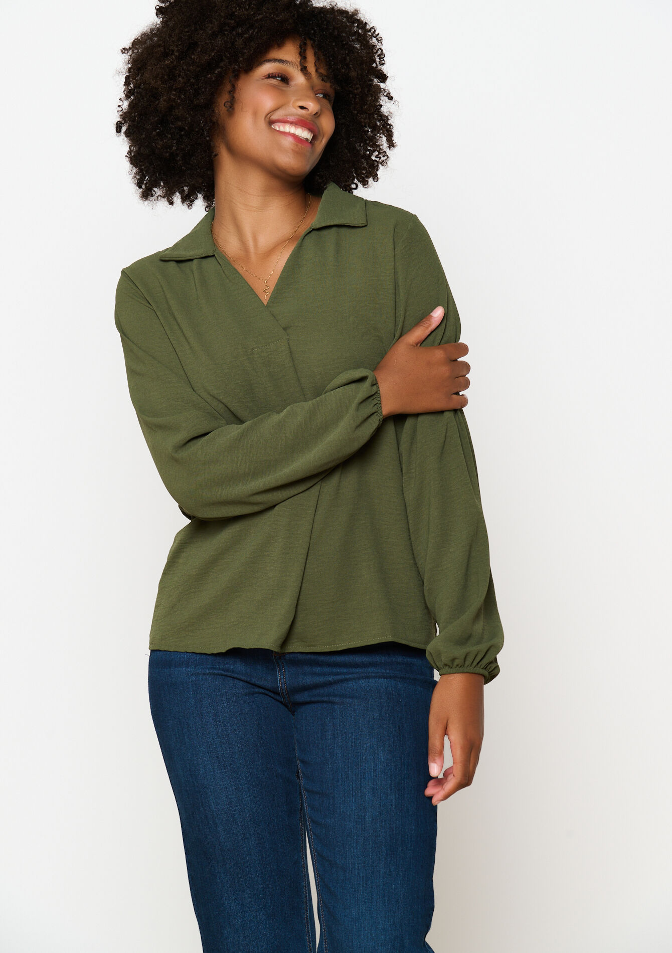 Blouse à col polo, Blouse à col polo - KHAKI DARKY - 05702673_4208