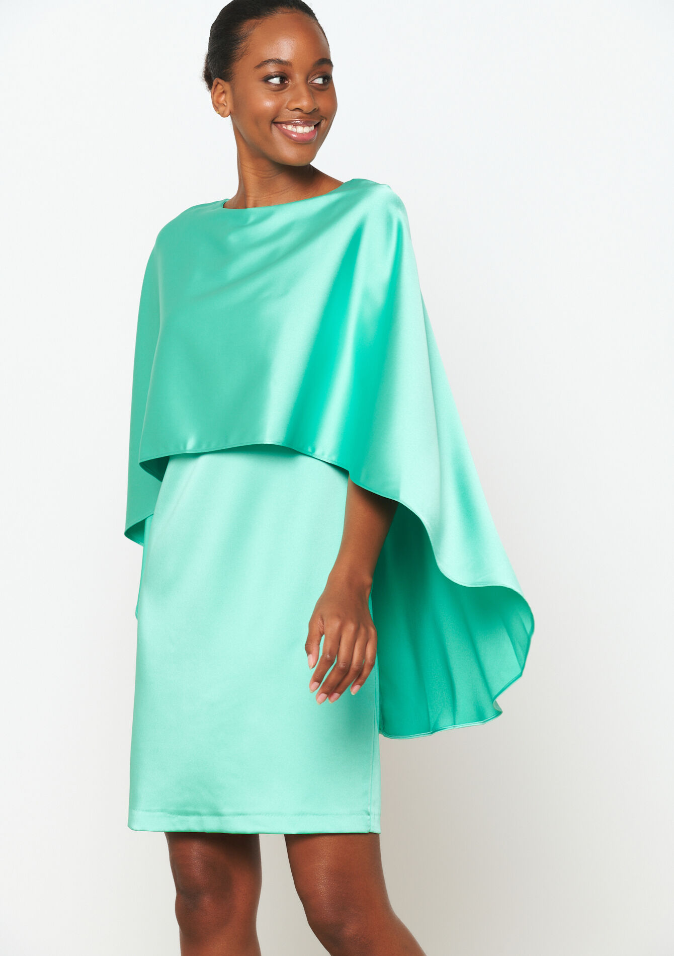 Robe en satin avec cape, Robe en satin avec cape - MINT GREEN - 08103565