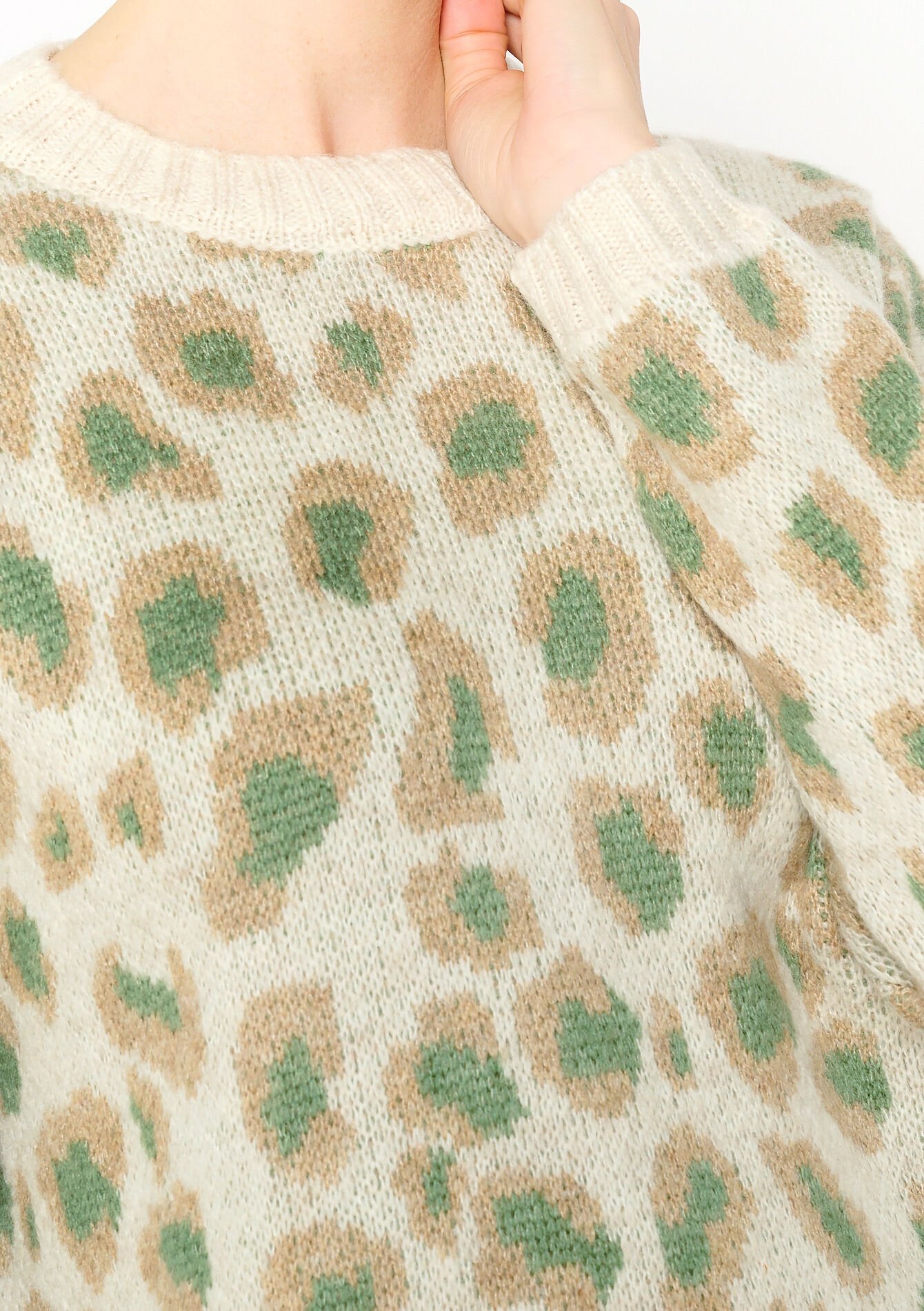 Jacquard pullover with leopard print, Jacquard pullover with leopard print - KHAKI MINT - 04006455_2542