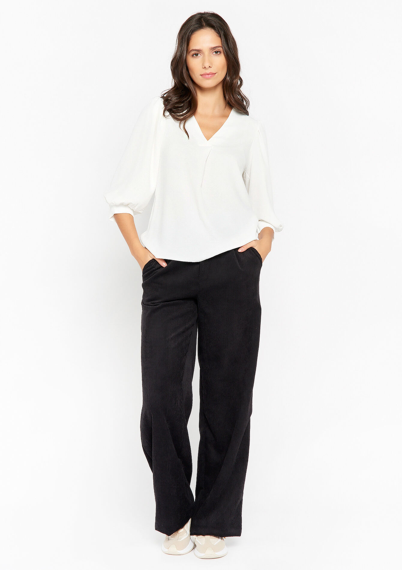 Blouse with V-neck, Blouse with V-neck - OFFWHITE - 05702057_1001