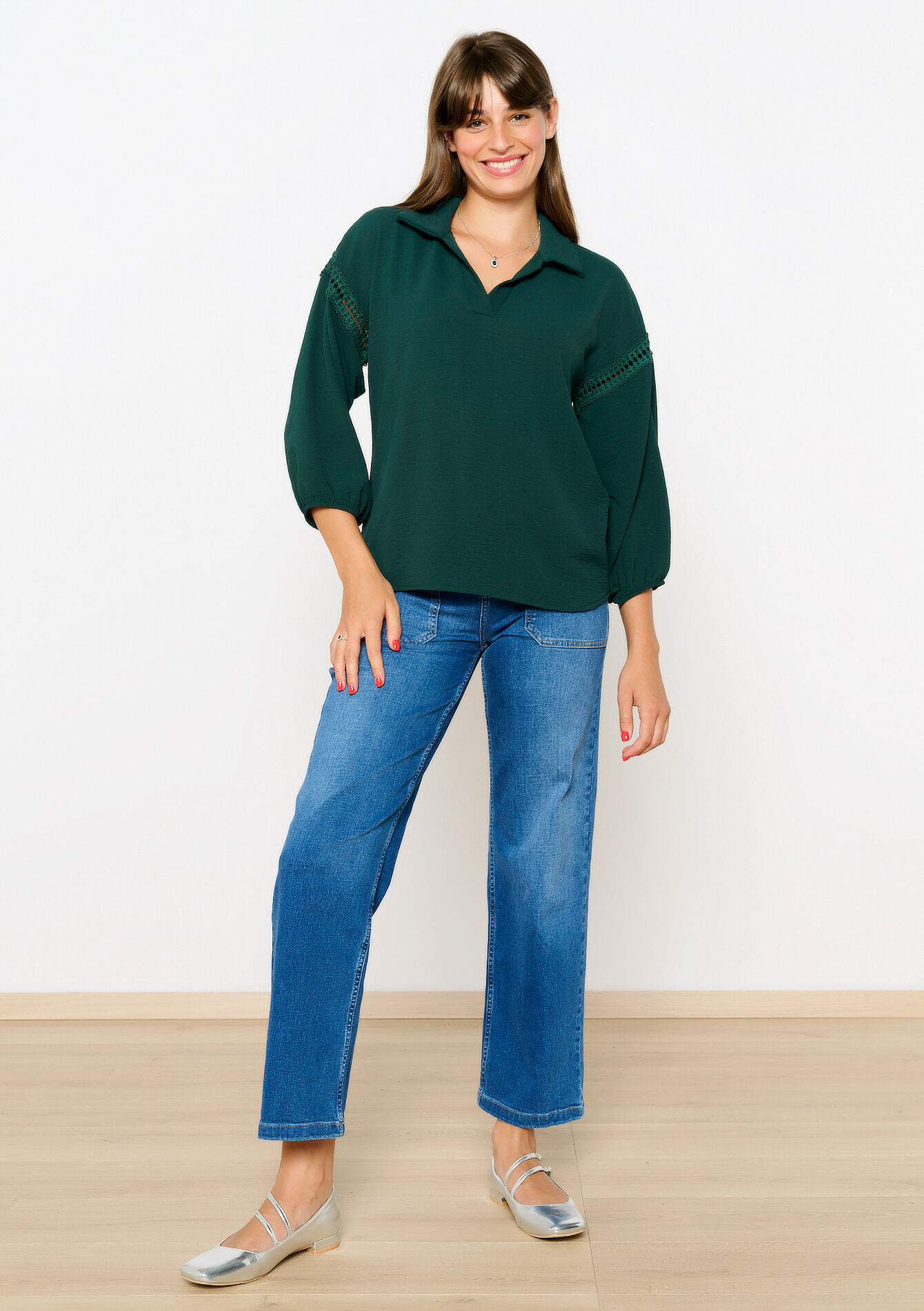 Blouse avec macramé, Blouse avec macramé - BOTTLE GREEN - 05702650_1778