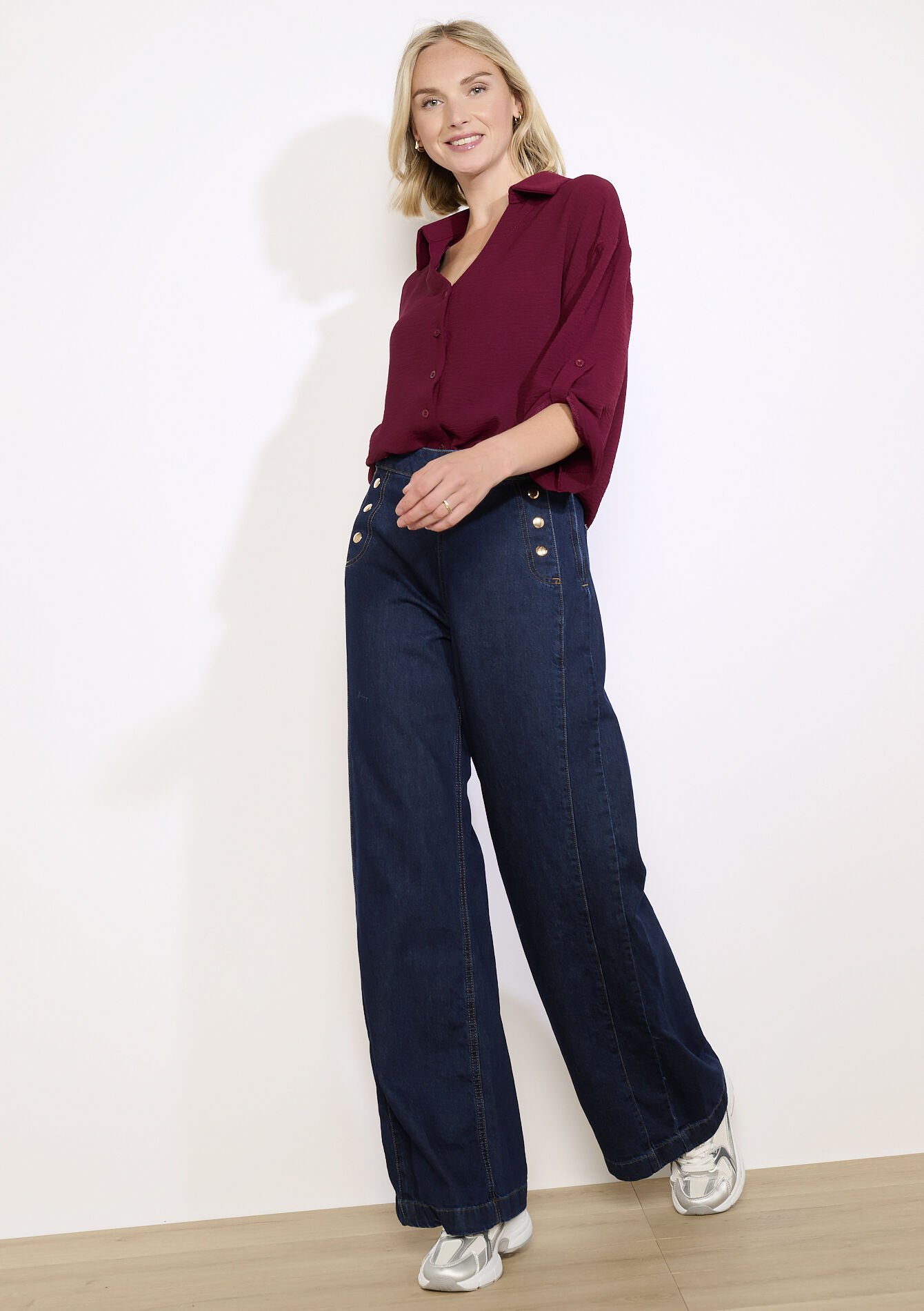 Losvallend overhemd met knopen, Losvallend overhemd met knopen - BORDEAUX WINE - 05702938_5514