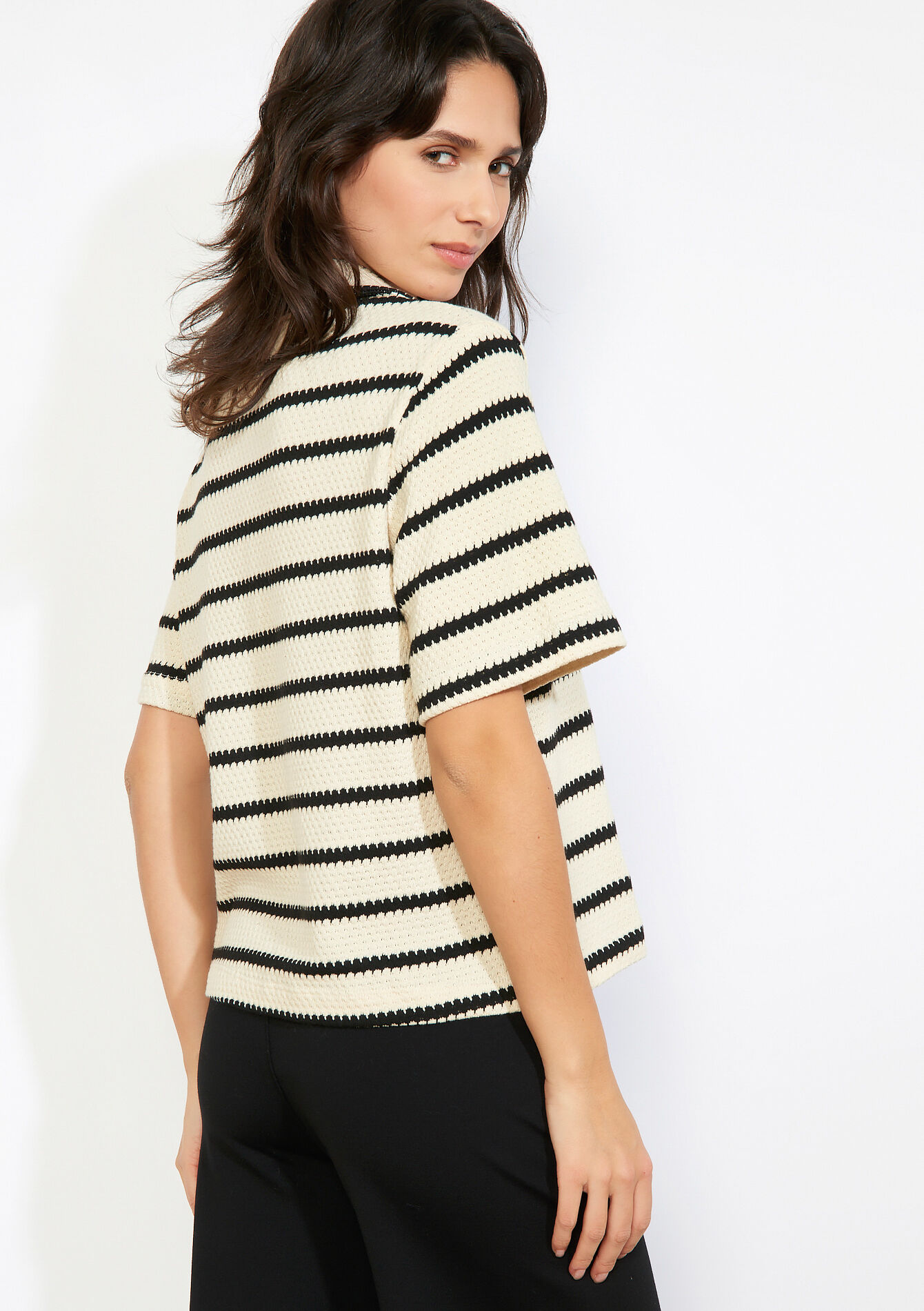 Gestreepte polo met rits - VANILLA WHITE - 02302001_1013