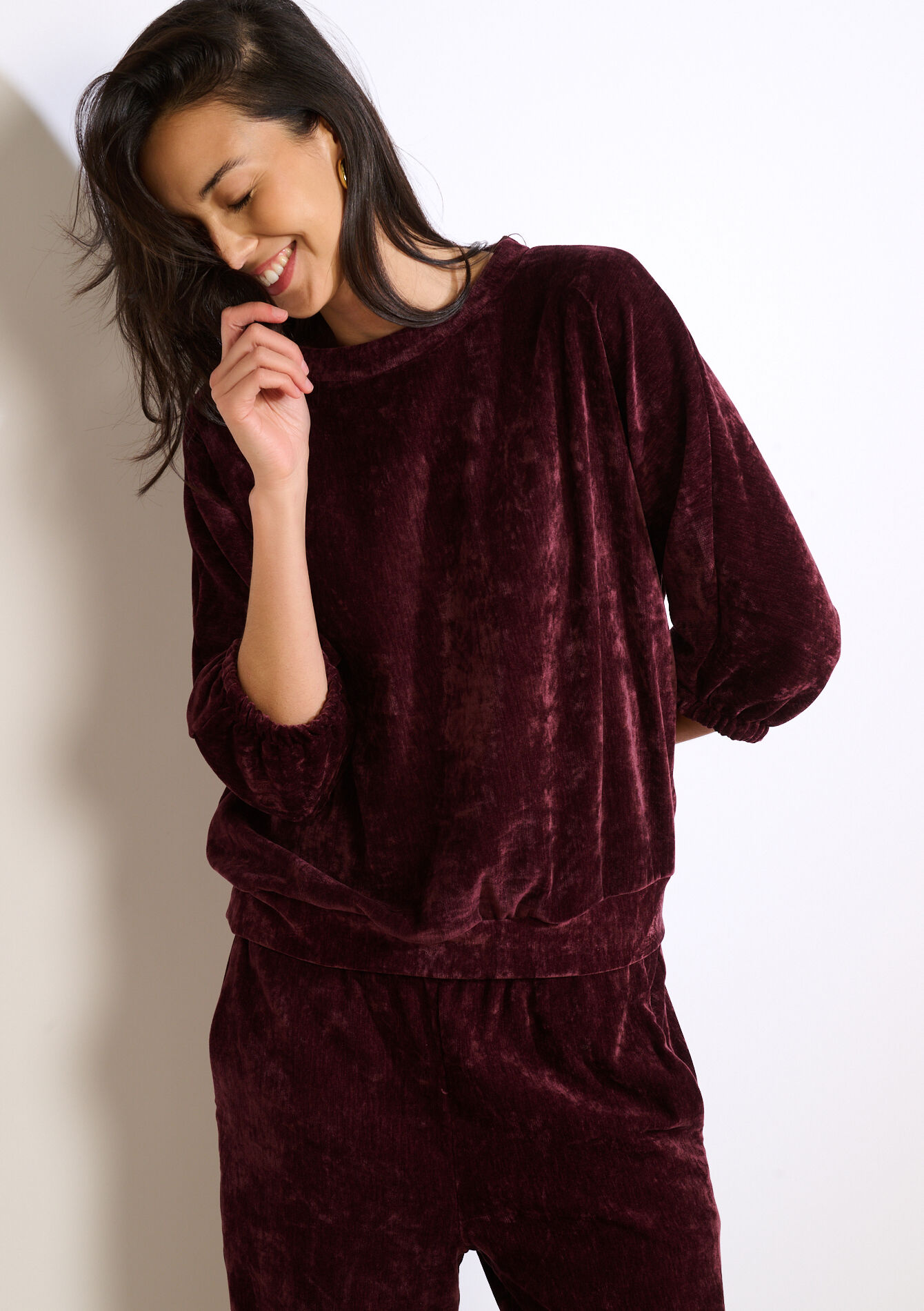 Comfy velvet sweatshirt, Comfy velvet sweatshirt - AUBERGINE - 03001835