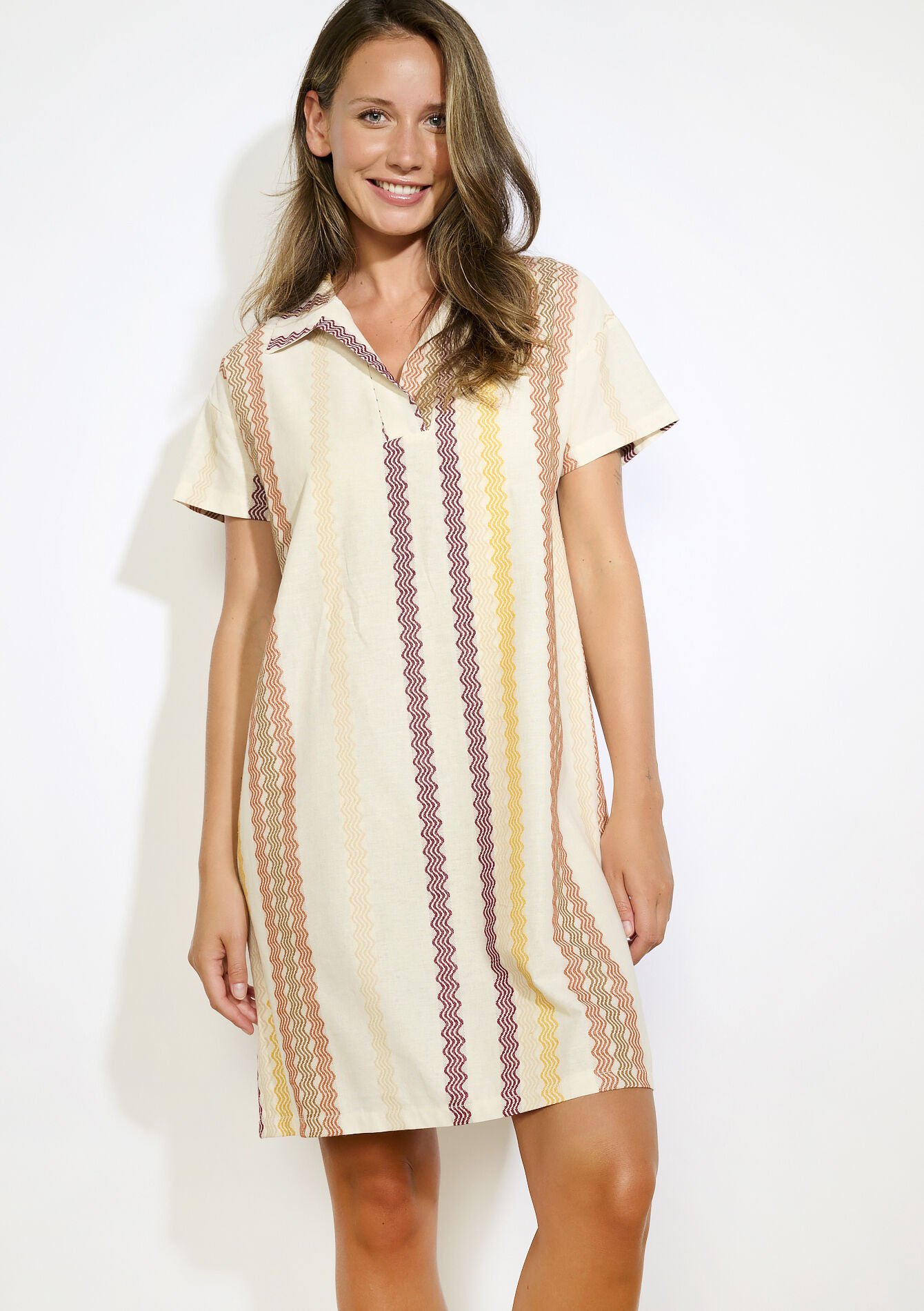 Korte gestreepte kaftan - TAUPE - 08104280_1021