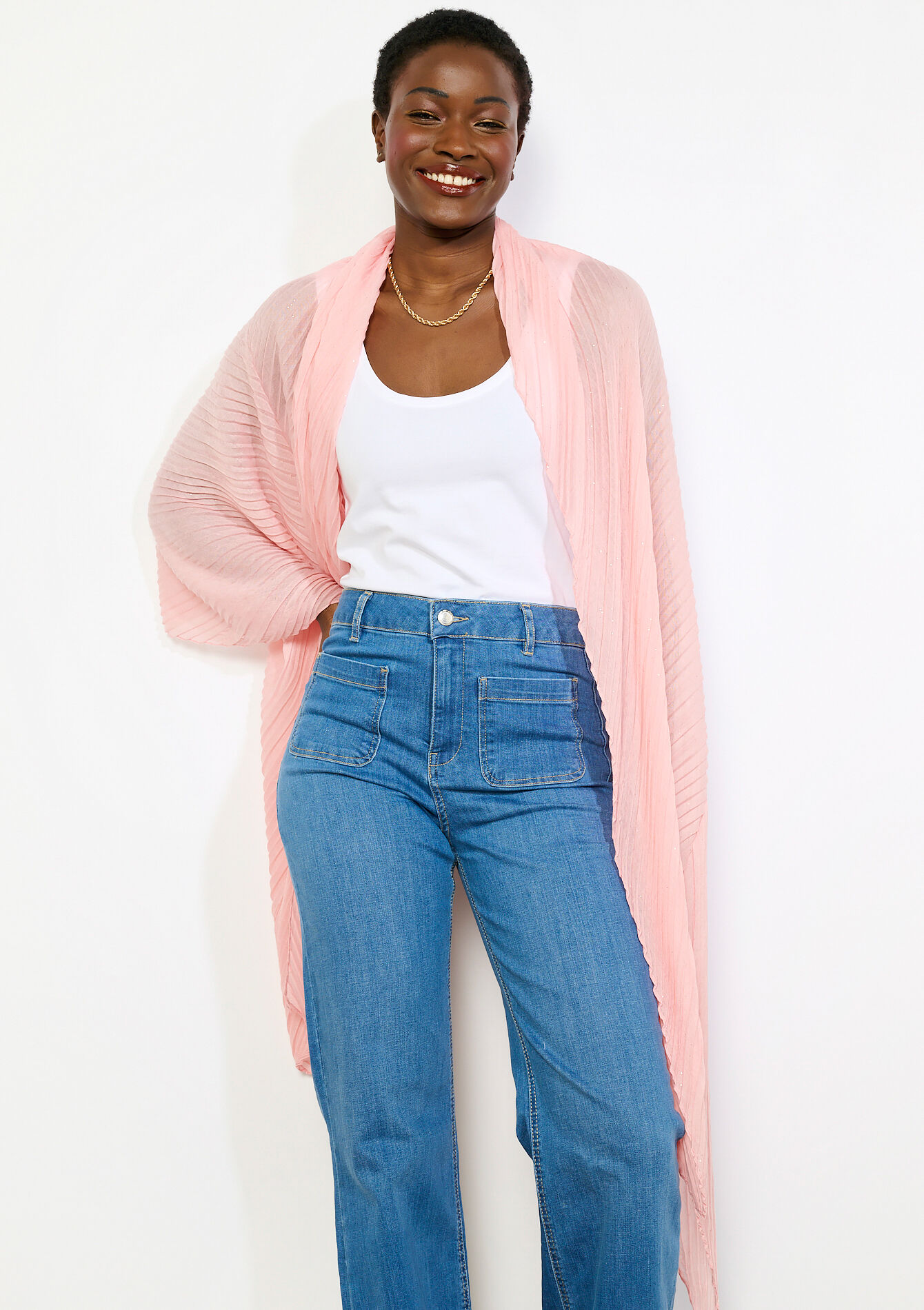 Plissé sjaal met glansdraad, , detail_model