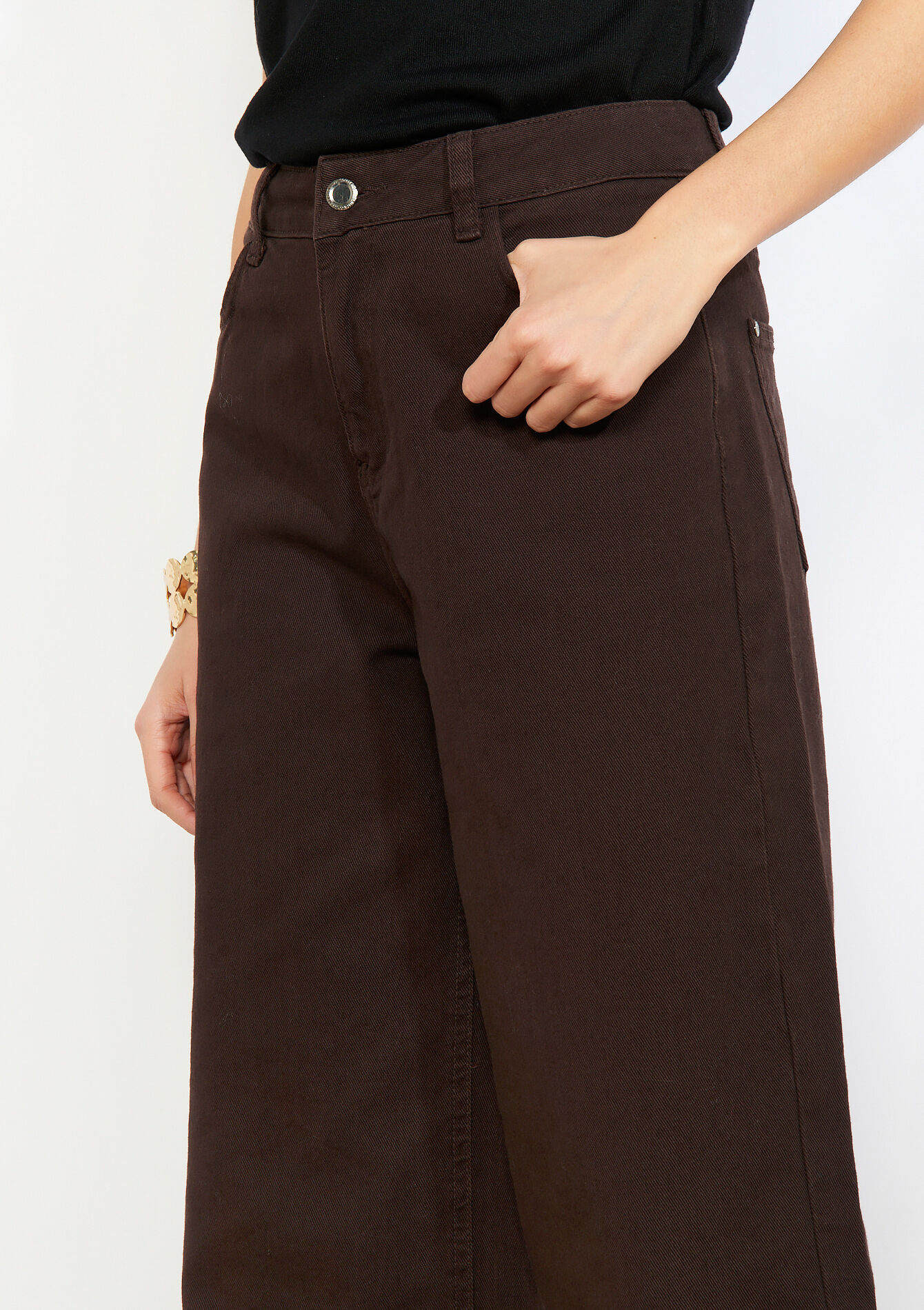 Wijde broek met normale taille - BROWN DARK CHOCOLATE - 06004708_3720