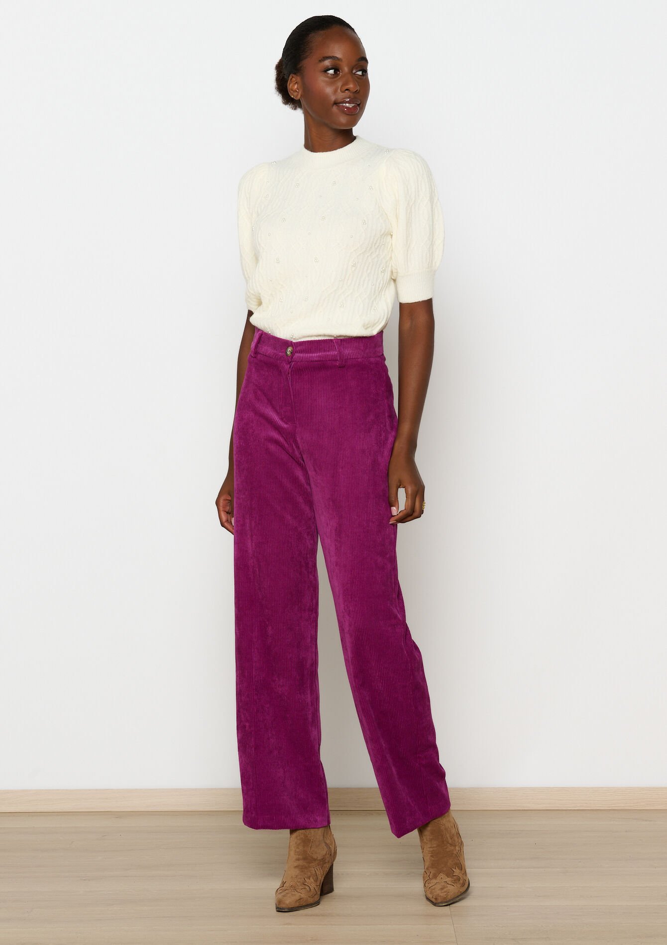 Pantalon en velours côtelé, Pantalon en velours côtelé - VIOLINE - 06100660_2576