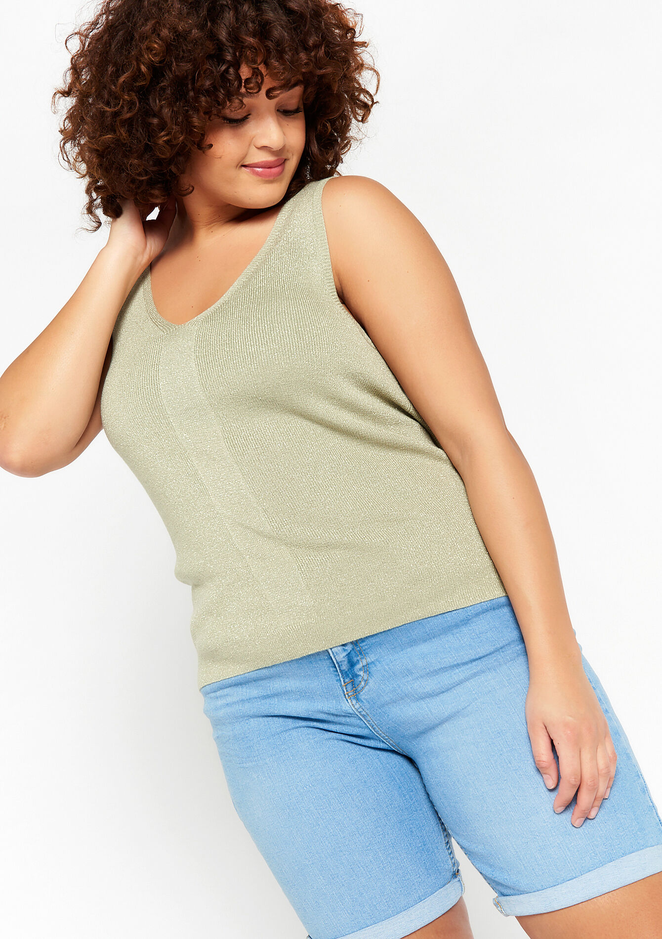 Ribbed pullover with short sleeves, Ribbed pullover with short sleeves - KHAKI MINT - 04005936_2542