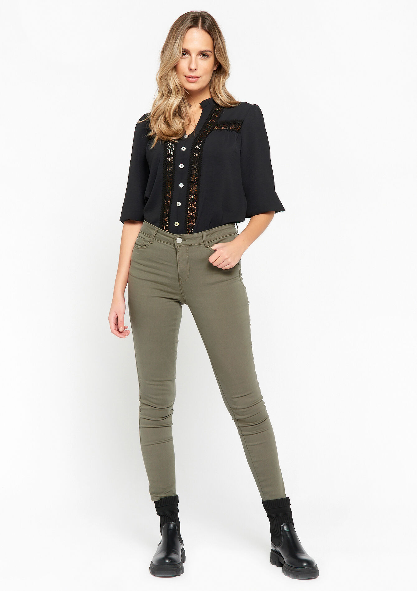 Skinny broek - KHAKI MED - 06004290_4327