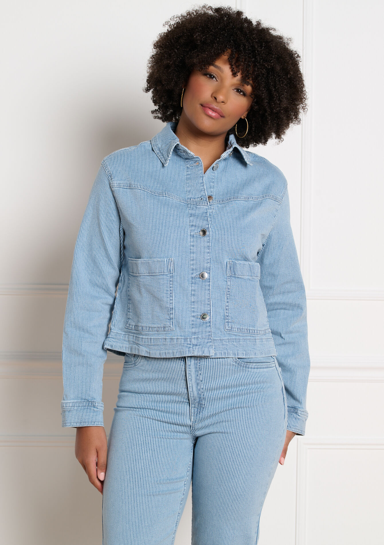 Gestreepte denim jas - BLUE DENIM - 09101128_1638