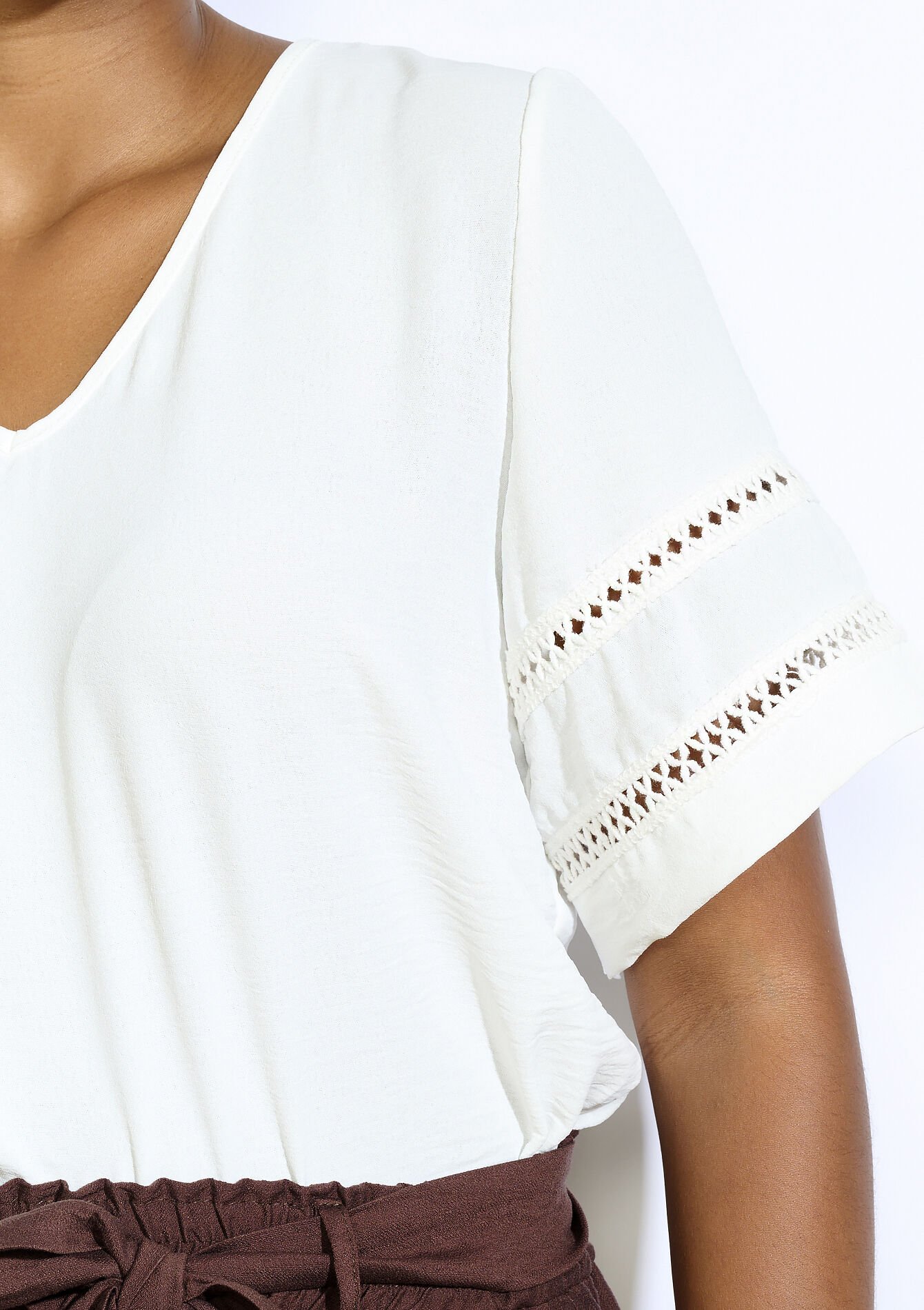 Blouse met opengewerkte mouwen, Blouse met opengewerkte mouwen - OPTICAL WHITE - 05702919_1019