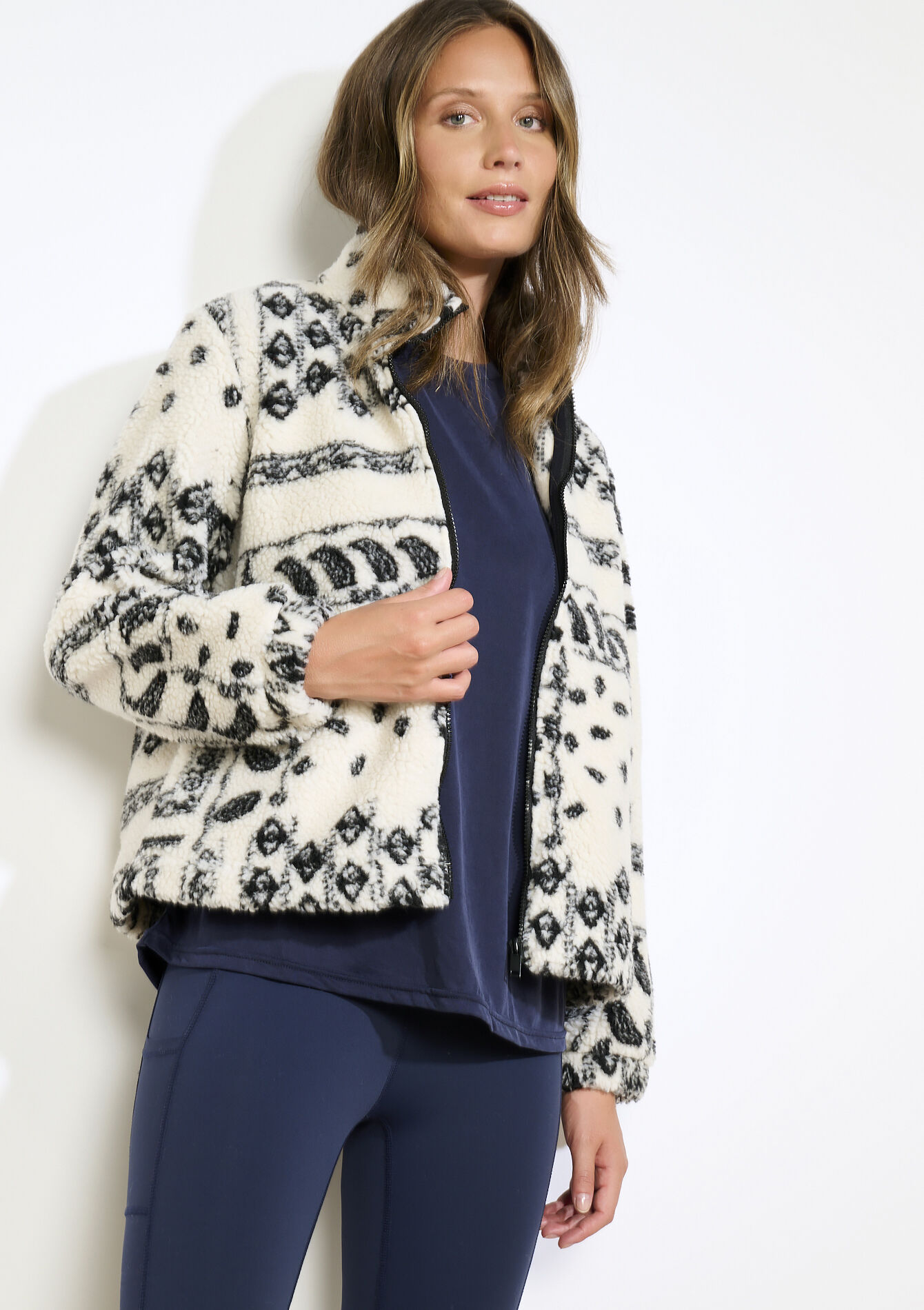 Fleece jas met print, , hi-res