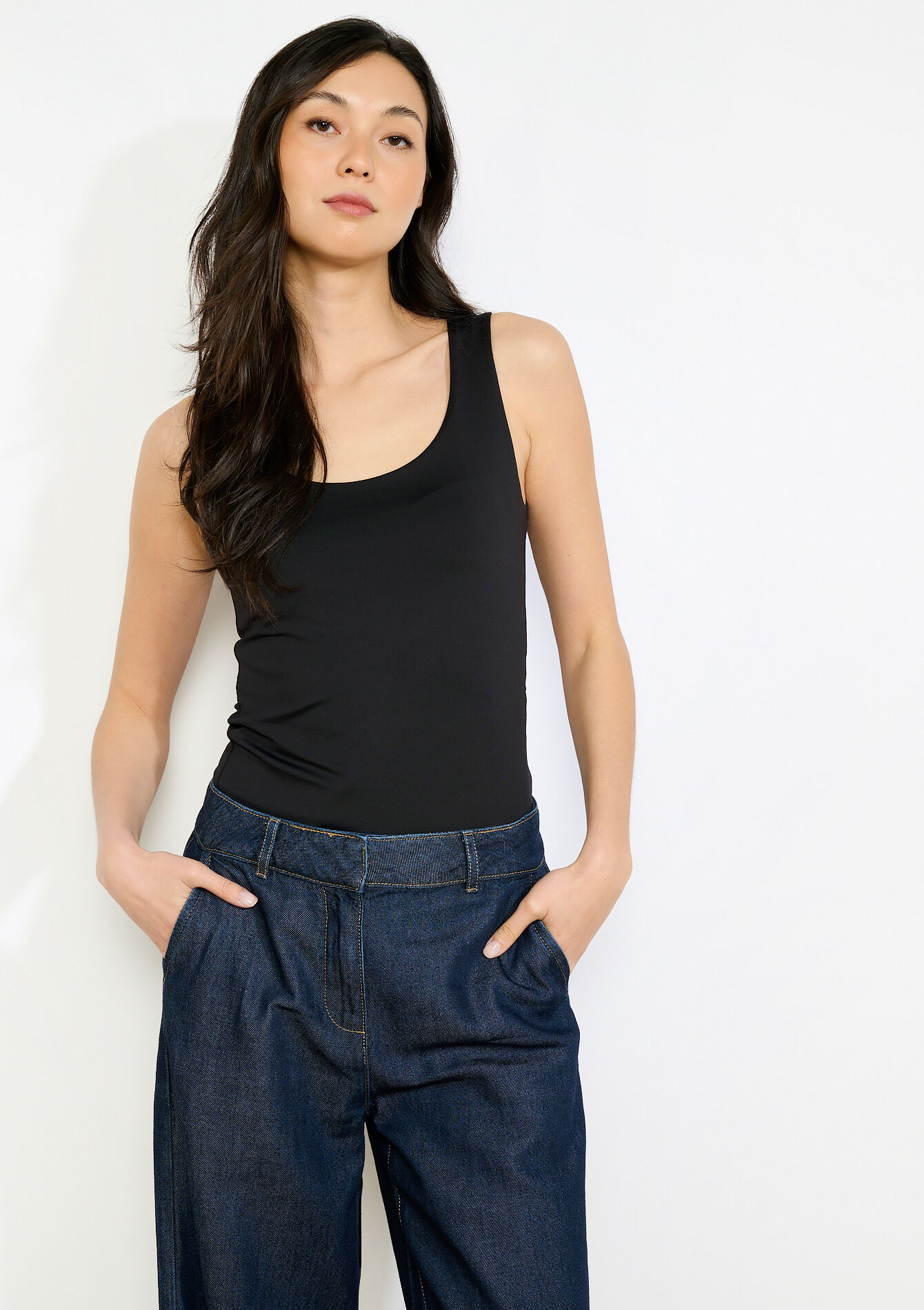 Fitted round neck tank, Fitted round neck tank - BLACK - 02200530_1119