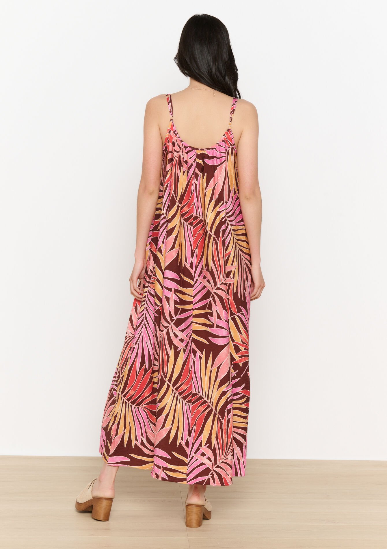 Jurk met tropische print, Jurk met tropische print - BROWN DARK CHOCOLATE - 08104112