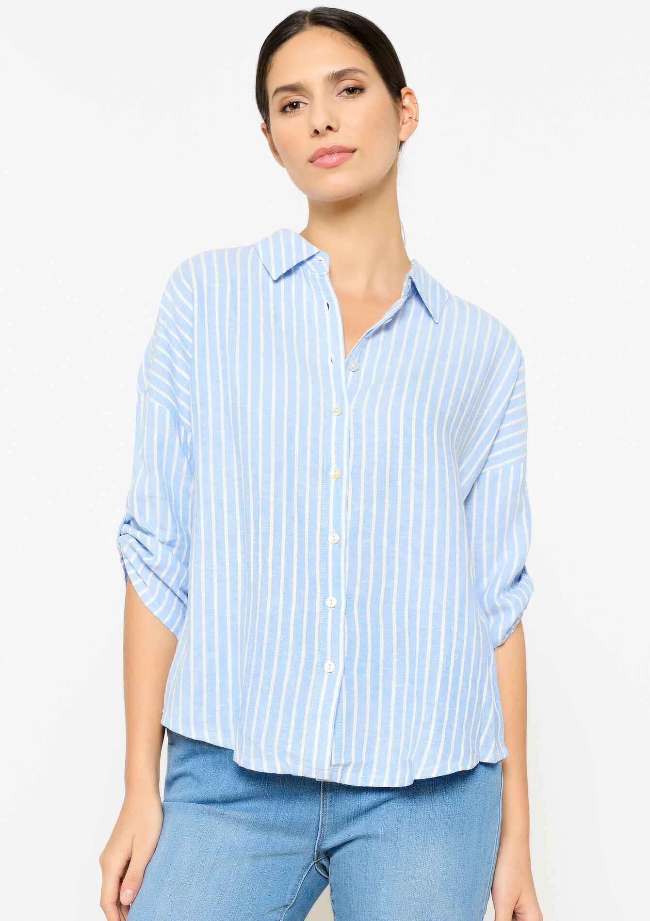 Linnen hemd met streepjes, Linnen hemd met streepjes - BLUE PASTEL - 05702570_3003