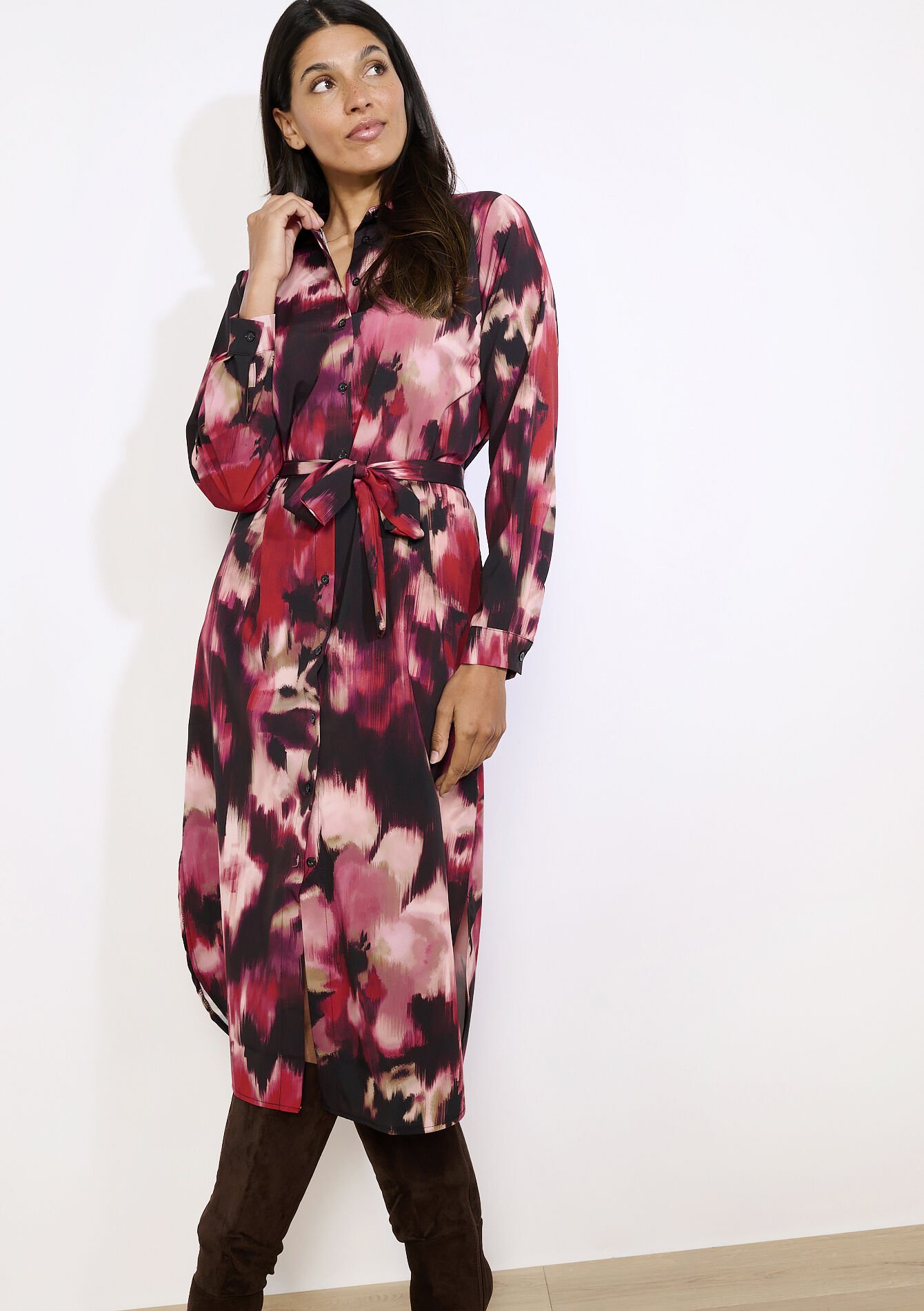 Vloeiende overhemdjurk, Vloeiende overhemdjurk - BORDEAU WINE - 08104401_1467