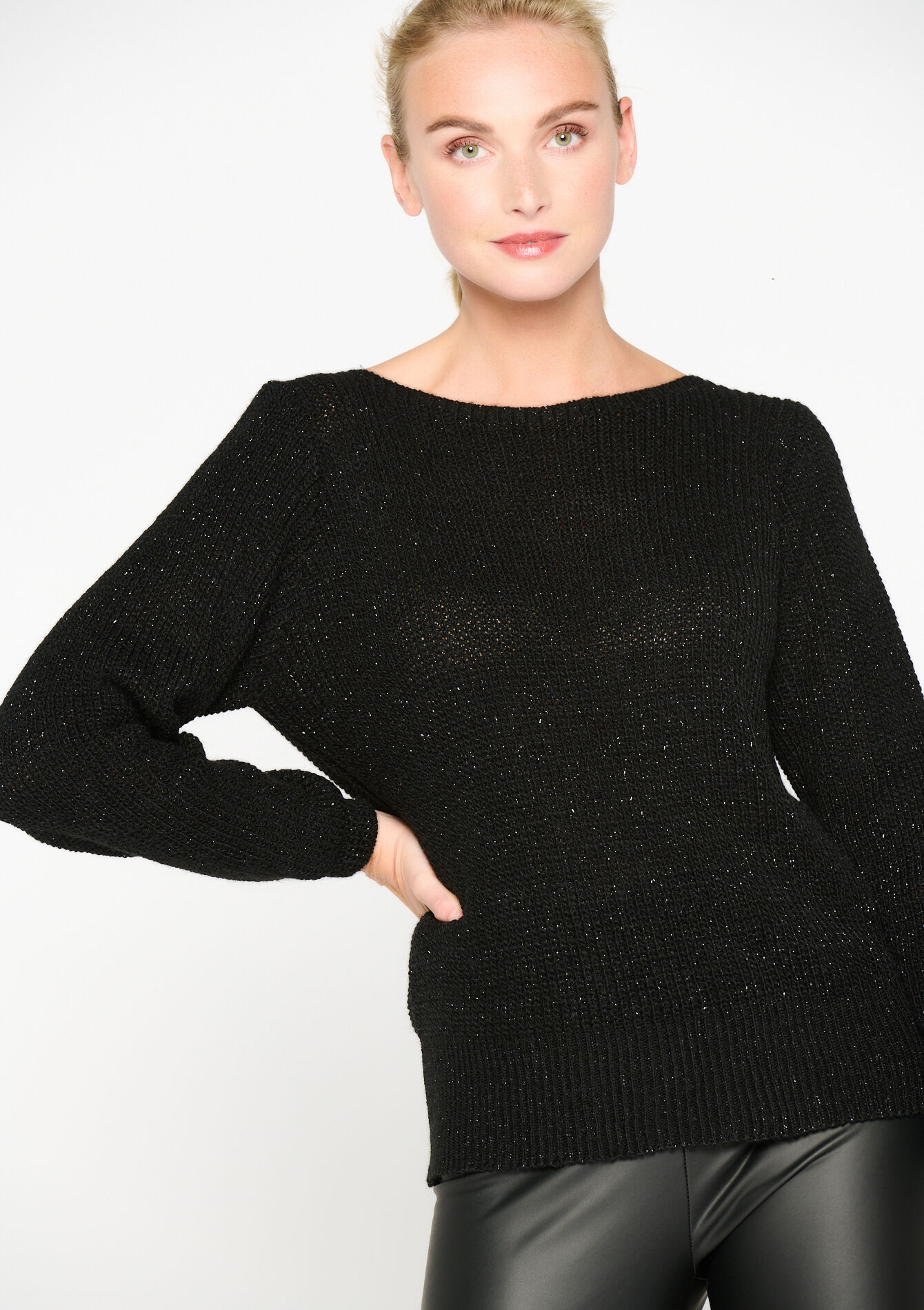 Lurex trui met strik, Lurex trui met strik - BLACK - 04006062_1119