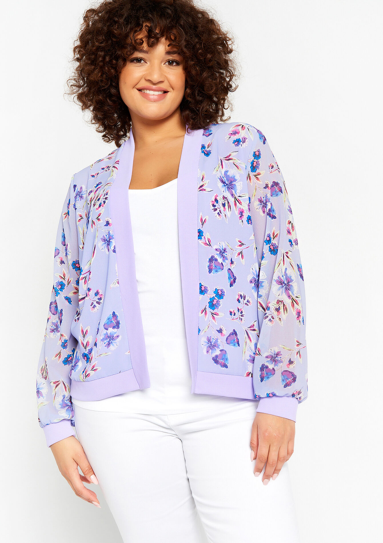 Fluid jacket with floral print, Fluid jacket with floral print - LILAC BRIGHT - 09100782_2578