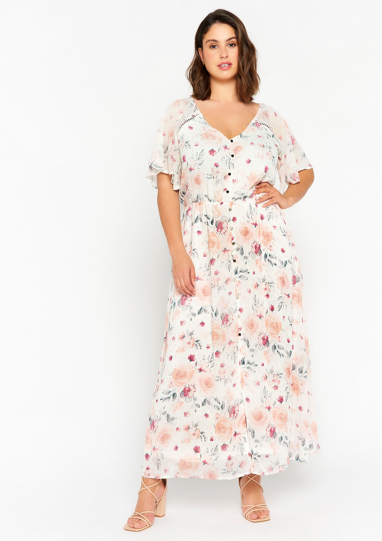 Maxi dress with floral print, Maxi dress with floral print - OFFWHITE - 1061796
