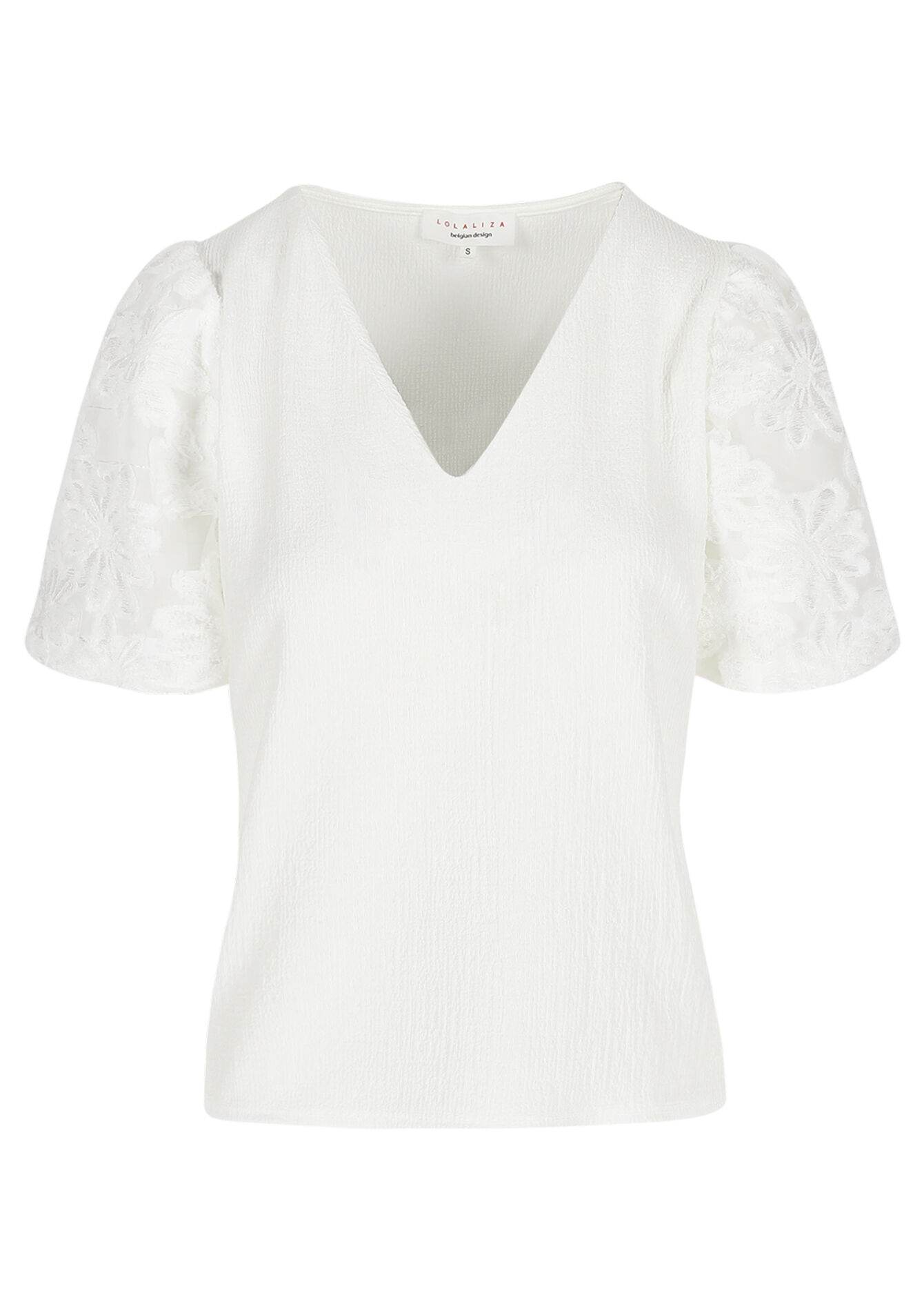 Embroidered textured top - OFFWHITE - 02301910