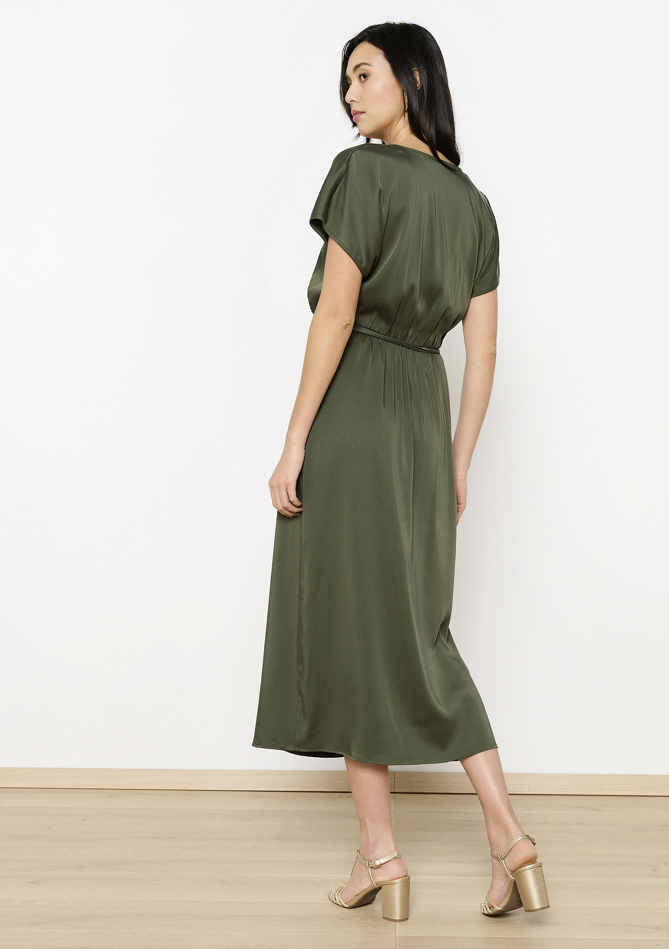 Midi-jurk met overslag, Midi-jurk met overslag - KHAKI MED - 08104029_4327