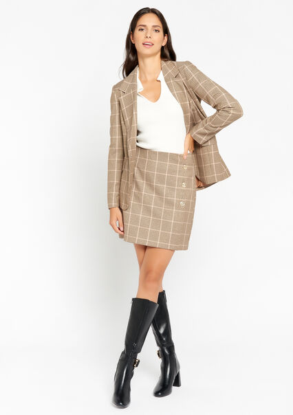 Checkered skirt - LIGHT CAMEL - 07101015_3814