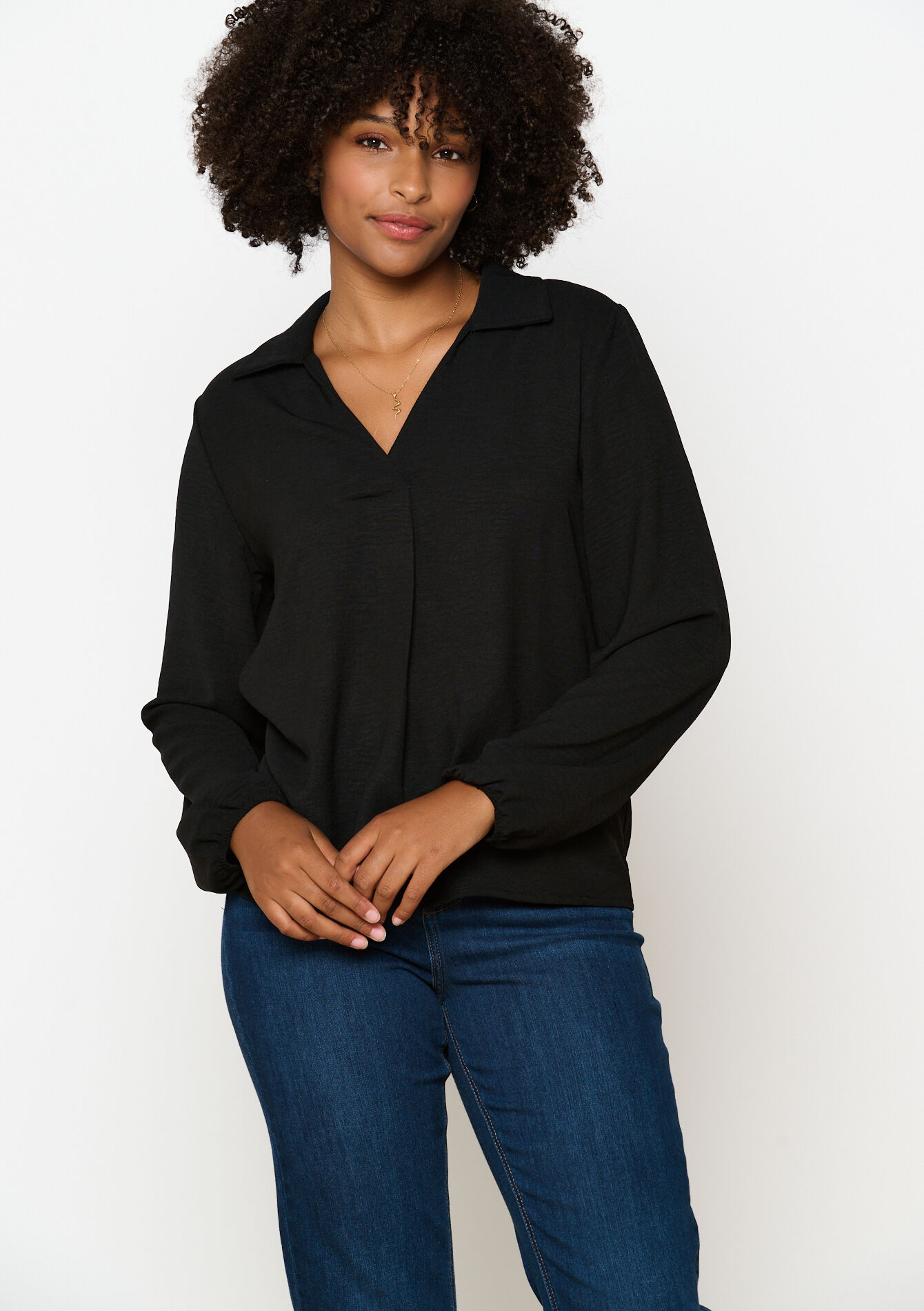 Blouse à col polo - BLACK - 05702673_1119