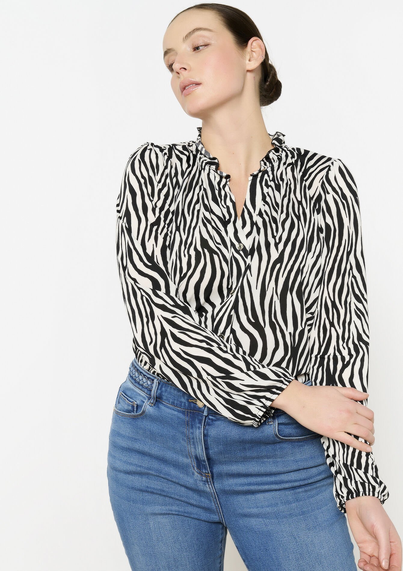 Blouse met zebraprint, Blouse met zebraprint - OPTICAL WHITE - 02400329_1019