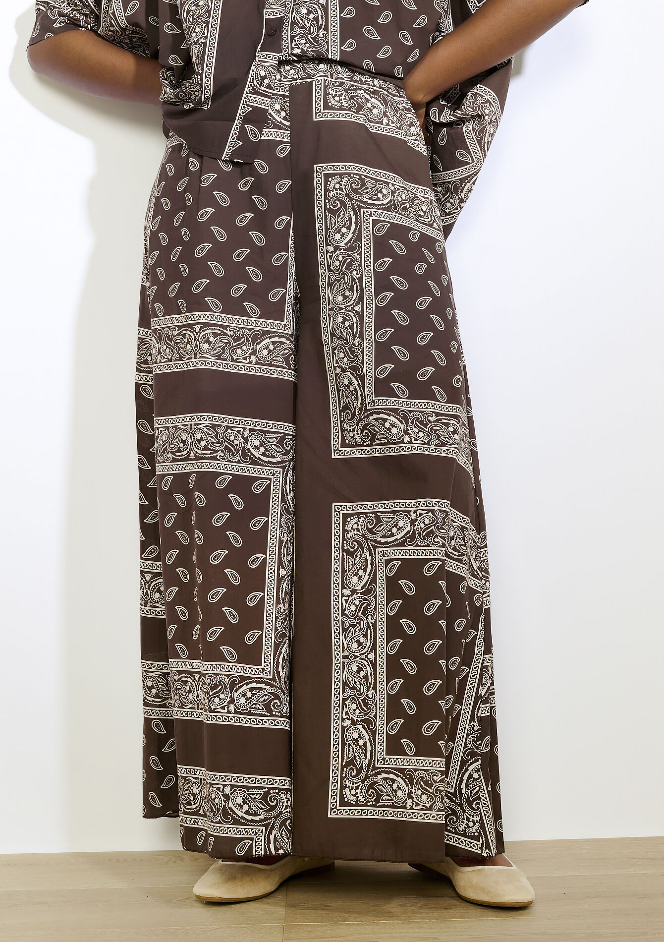 Pantalon bohème imprimé - BROWN DARK CHOCOLATE - 06601036_3720