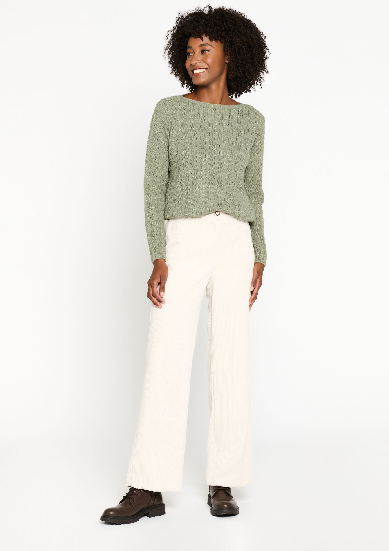 Cable-knitted pullover with lurex, Cable-knitted pullover with lurex - KHAKI FADED - 04006329_4326