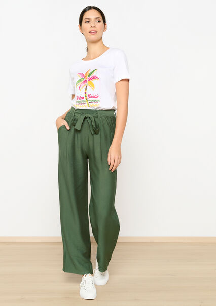 Loose trousers with linen look - KHAKI MED - 06600839_4327
