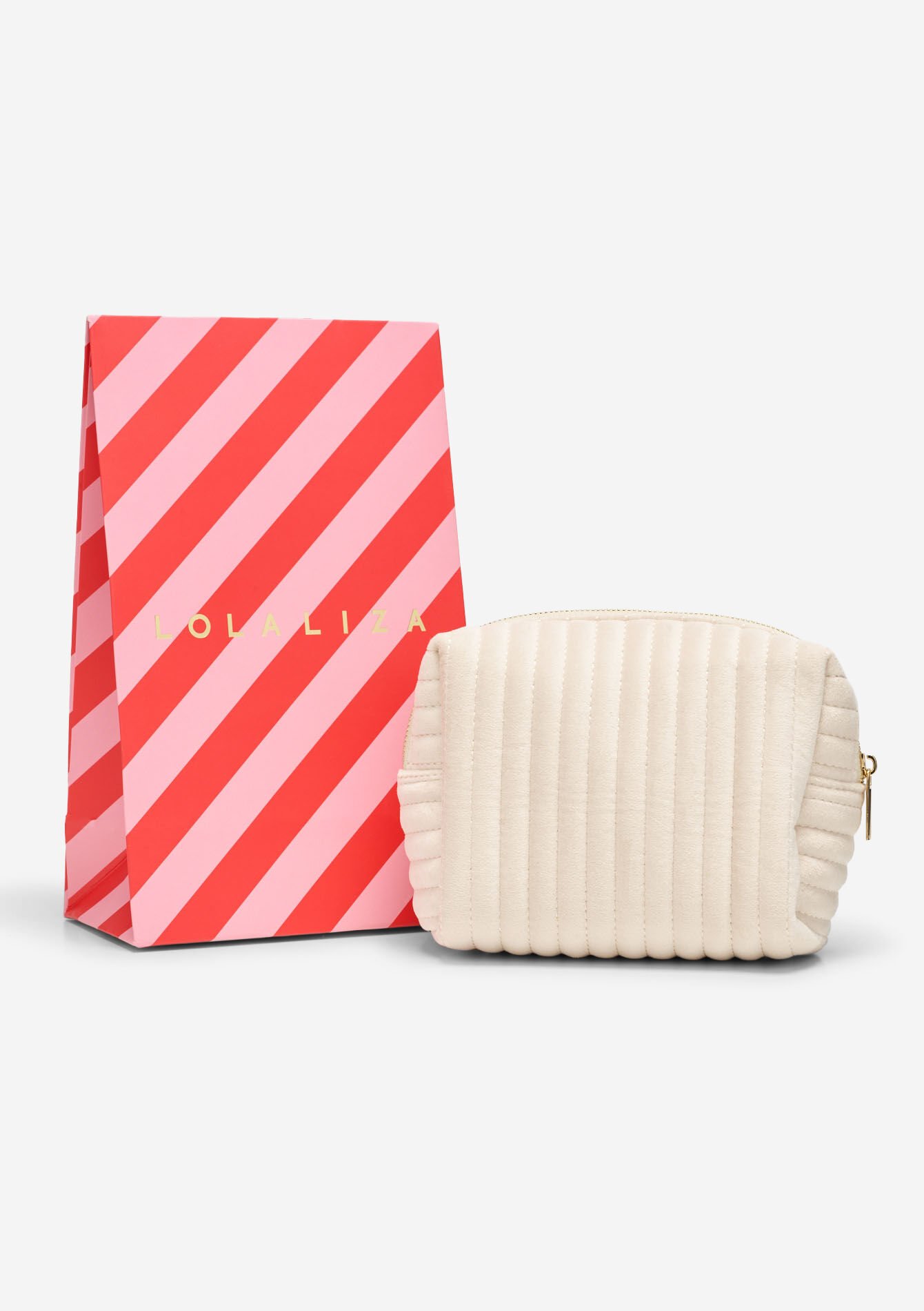 Gewatteerde velvet pouch - LT BEIGE - 14001941_2527