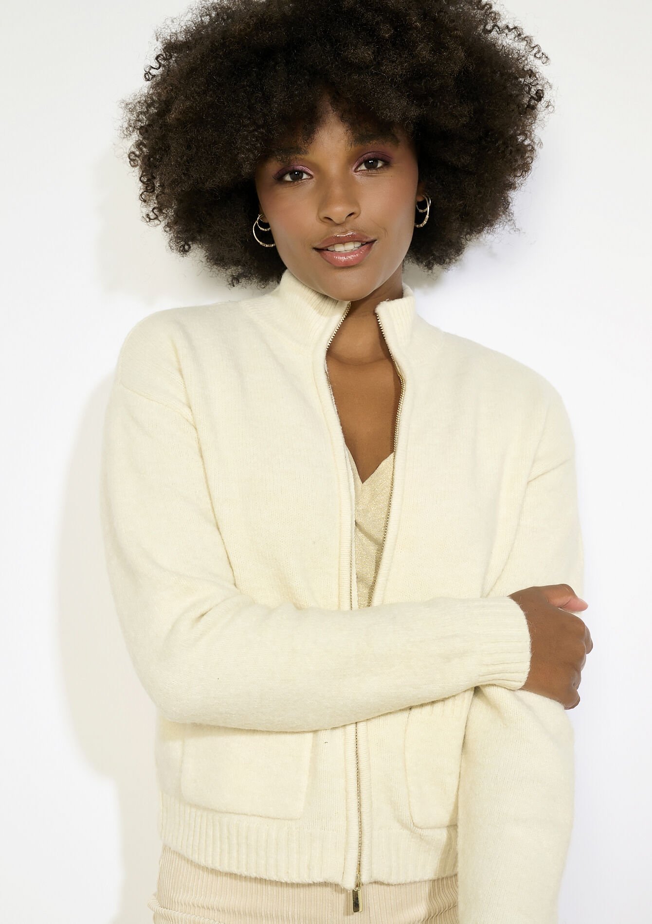 Vest met ritssluiting en kraag, Vest met ritssluiting en kraag - OFFWHITE - 04101312_1001