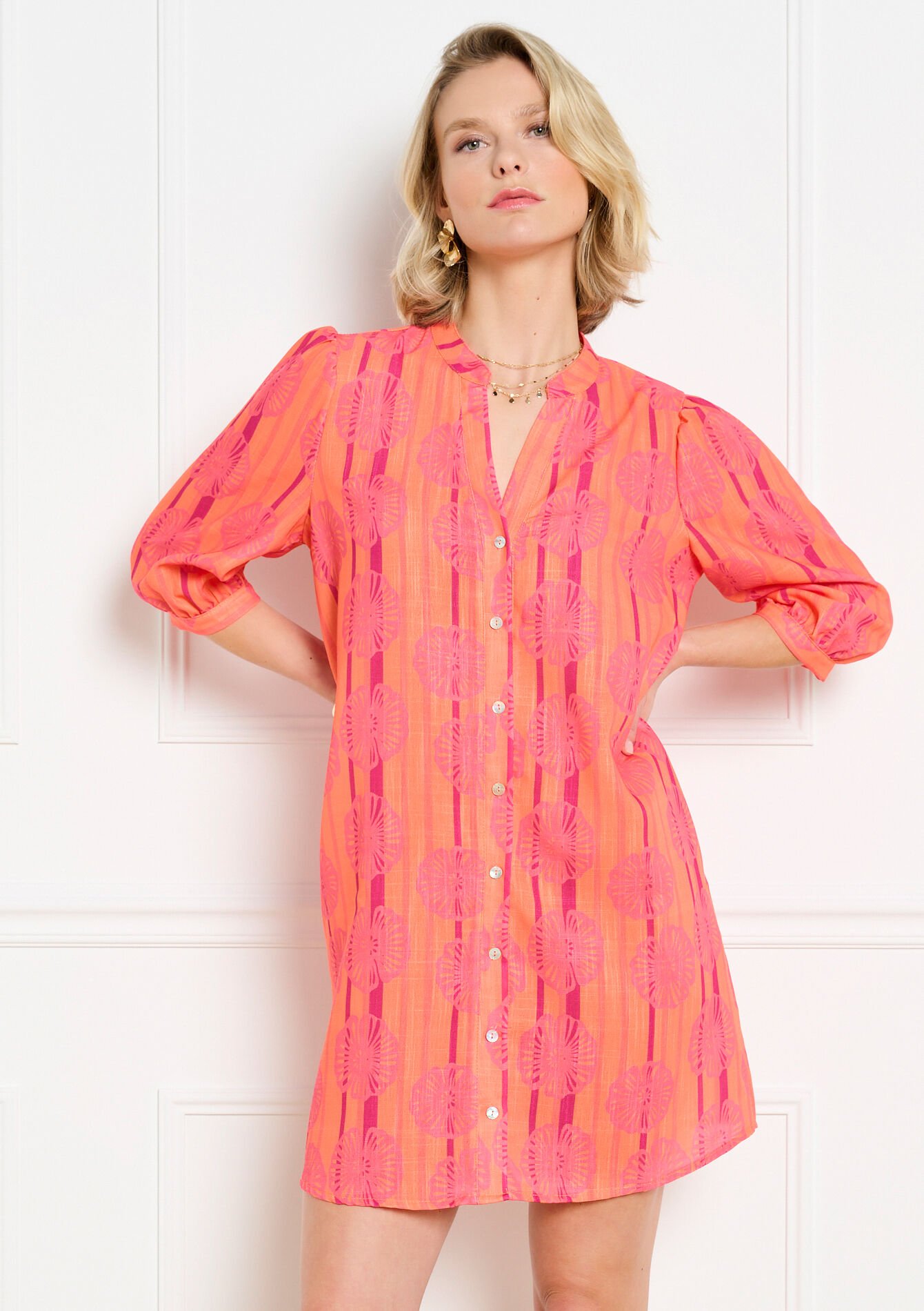 Robe chemise imprimée fluide - FUCHSIA - 08104514_5626