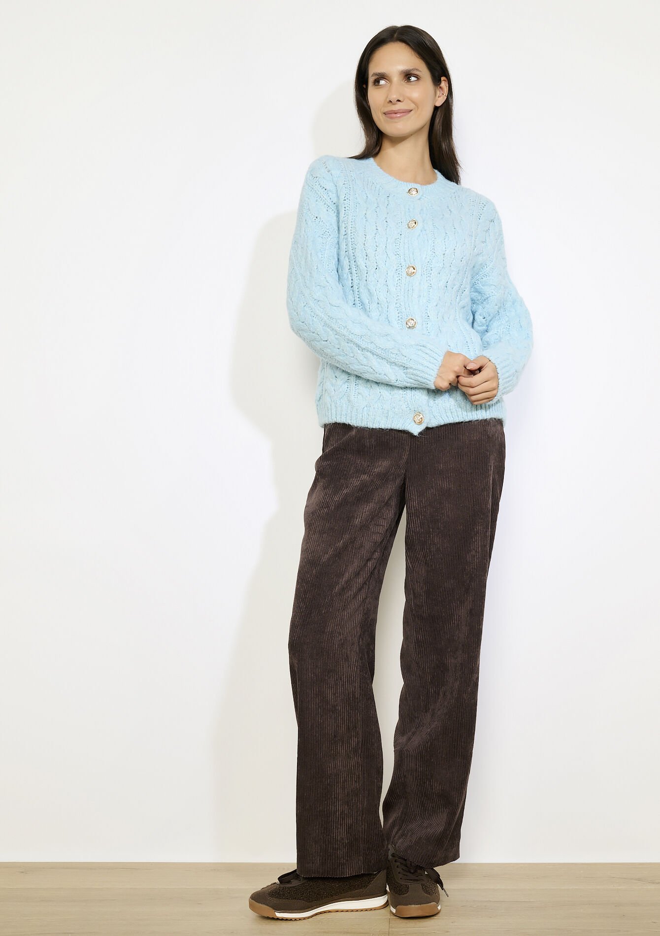 Cable knit buttoned cardigan, Cable knit buttoned cardigan - BLUE PASTEL - 04101374_3003