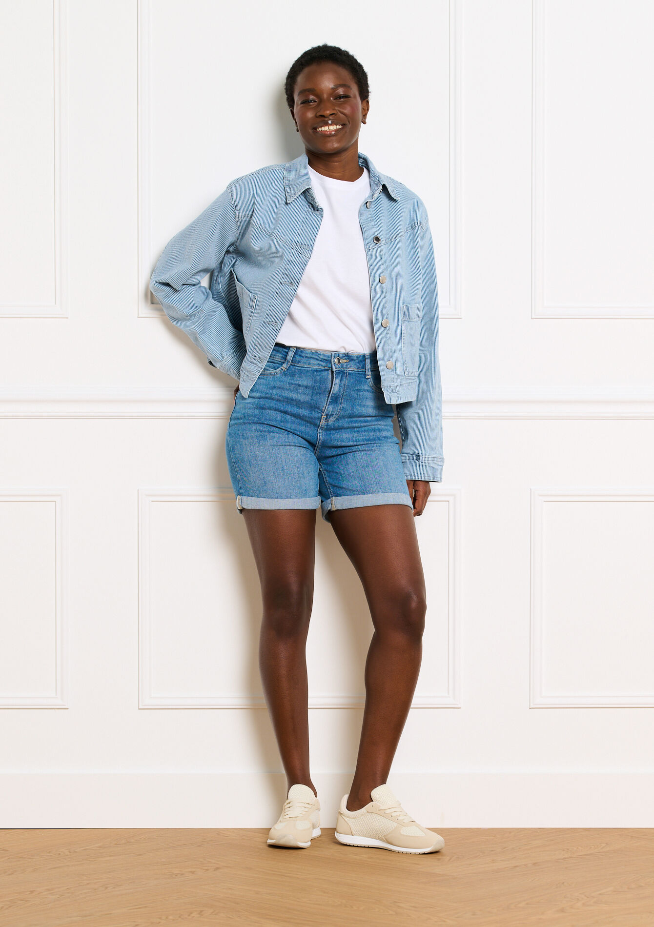 Denim short met hoge taille - MEDIUM BLUE - 22000650_0500