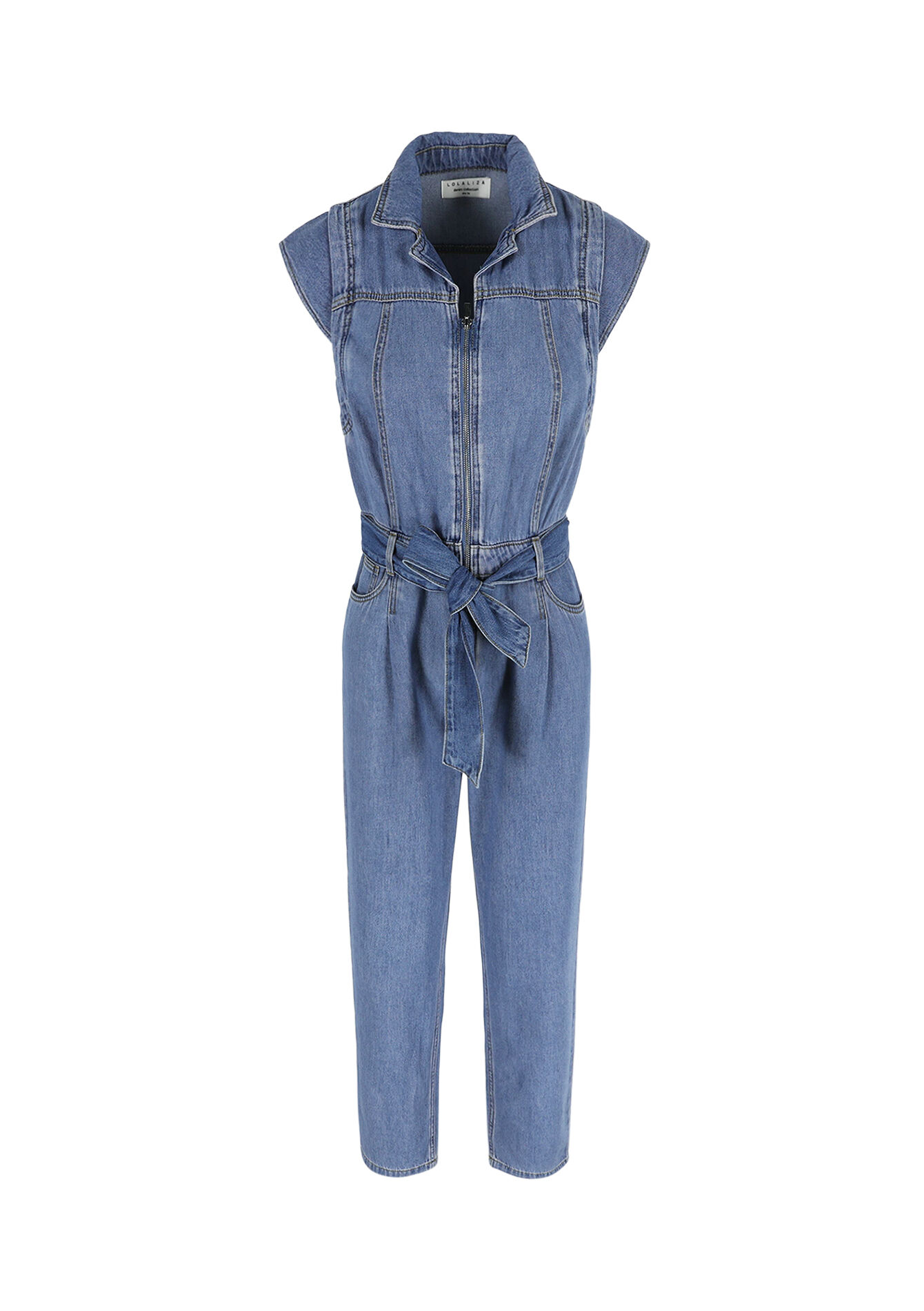 Sleeveless denim jumpsuit, Sleeveless denim jumpsuit - MEDIUM BLUE - 1114726