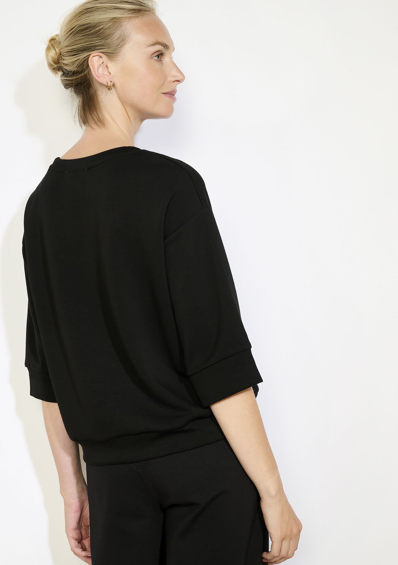 Boxy sweatshirt met korte mouwen, Boxy sweatshirt met korte mouwen - BLACK - 03001802_1119