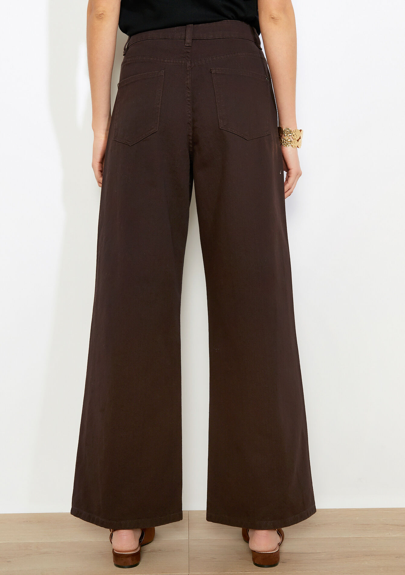 Wijde broek met normale taille - BROWN DARK CHOCOLATE - 06004708_3720