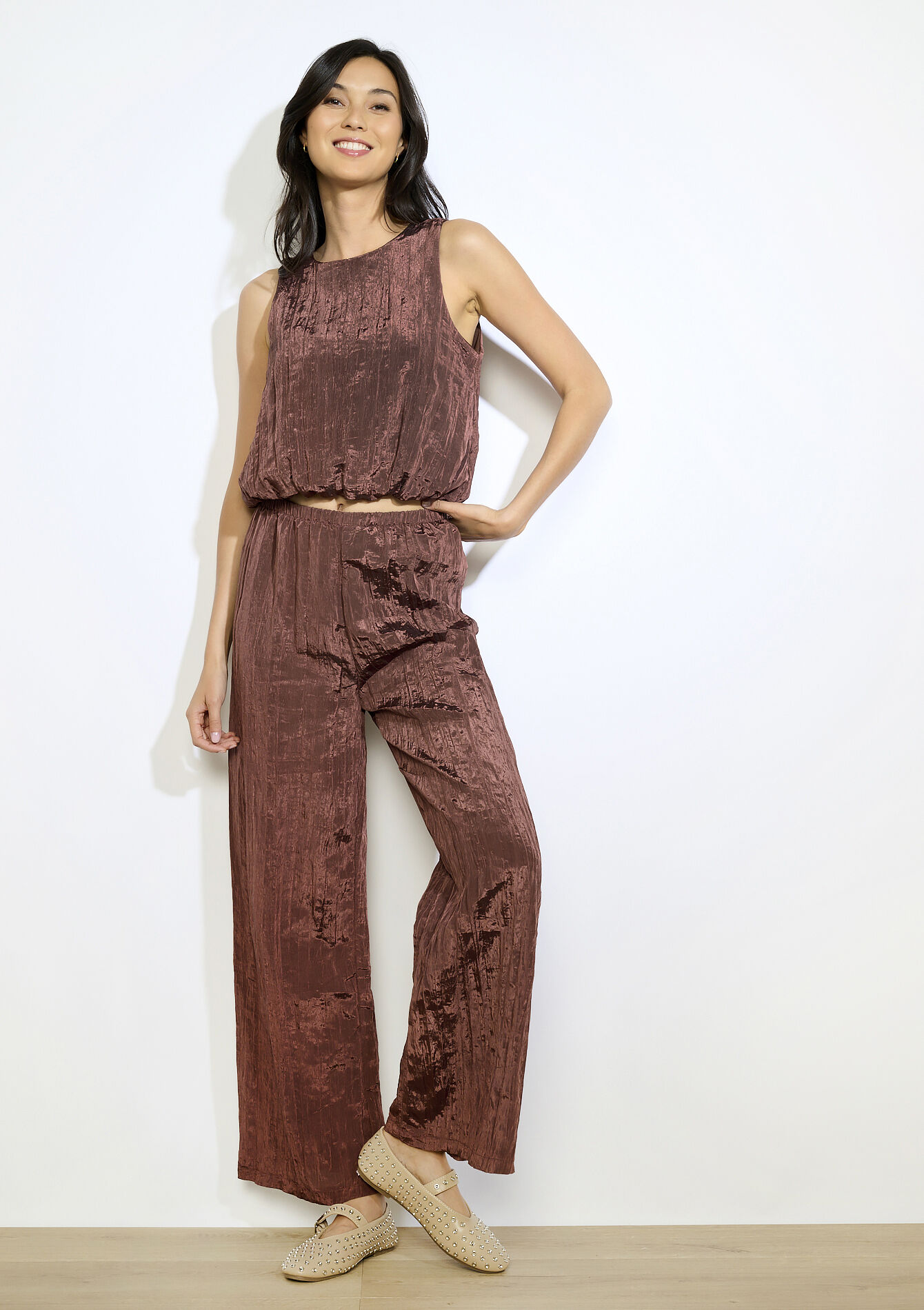 Pantalon fluide élégant - BROWN DARK CHOCOLATE - 06601042_3720