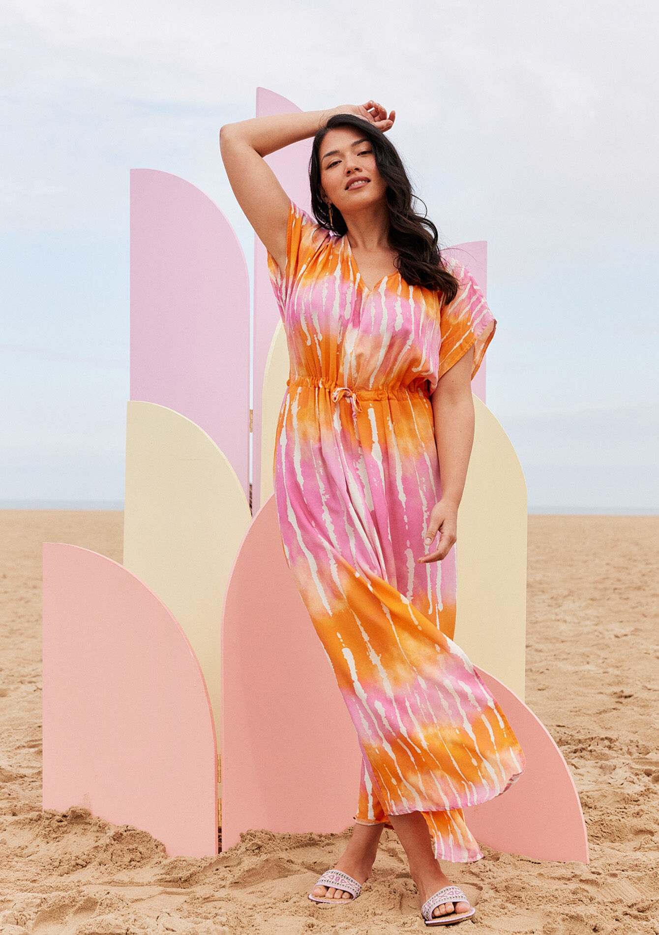 Maxi dress with tie-dye, Maxi dress with tie-dye - ORANGE BRIGHT - 08602087