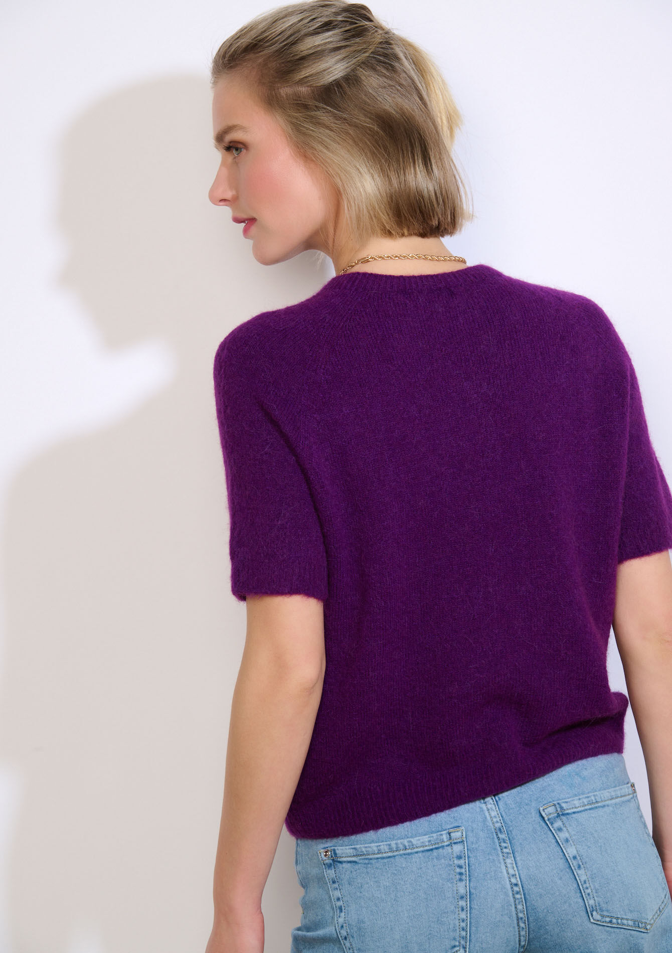 Gebreide trui met korte mouw - PURPLE - 04007206_5902