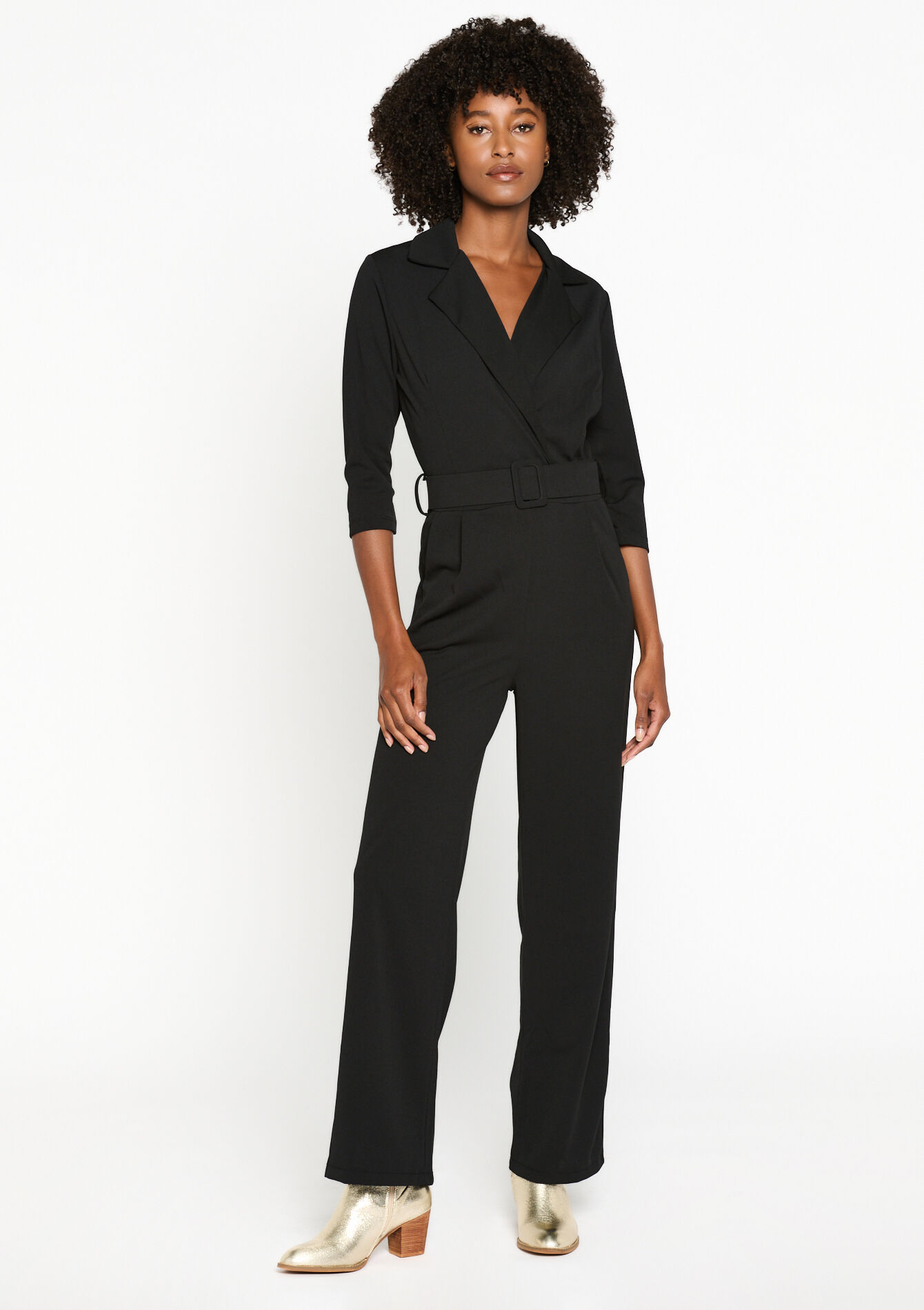 Jumpsuit with collar - BLACK - 06004468_1119