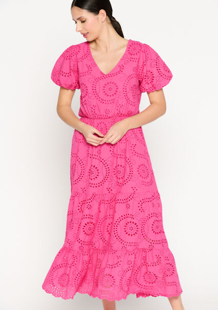 Maxi dress with broderie anglaise - FUCHSIA - 08602067_5626