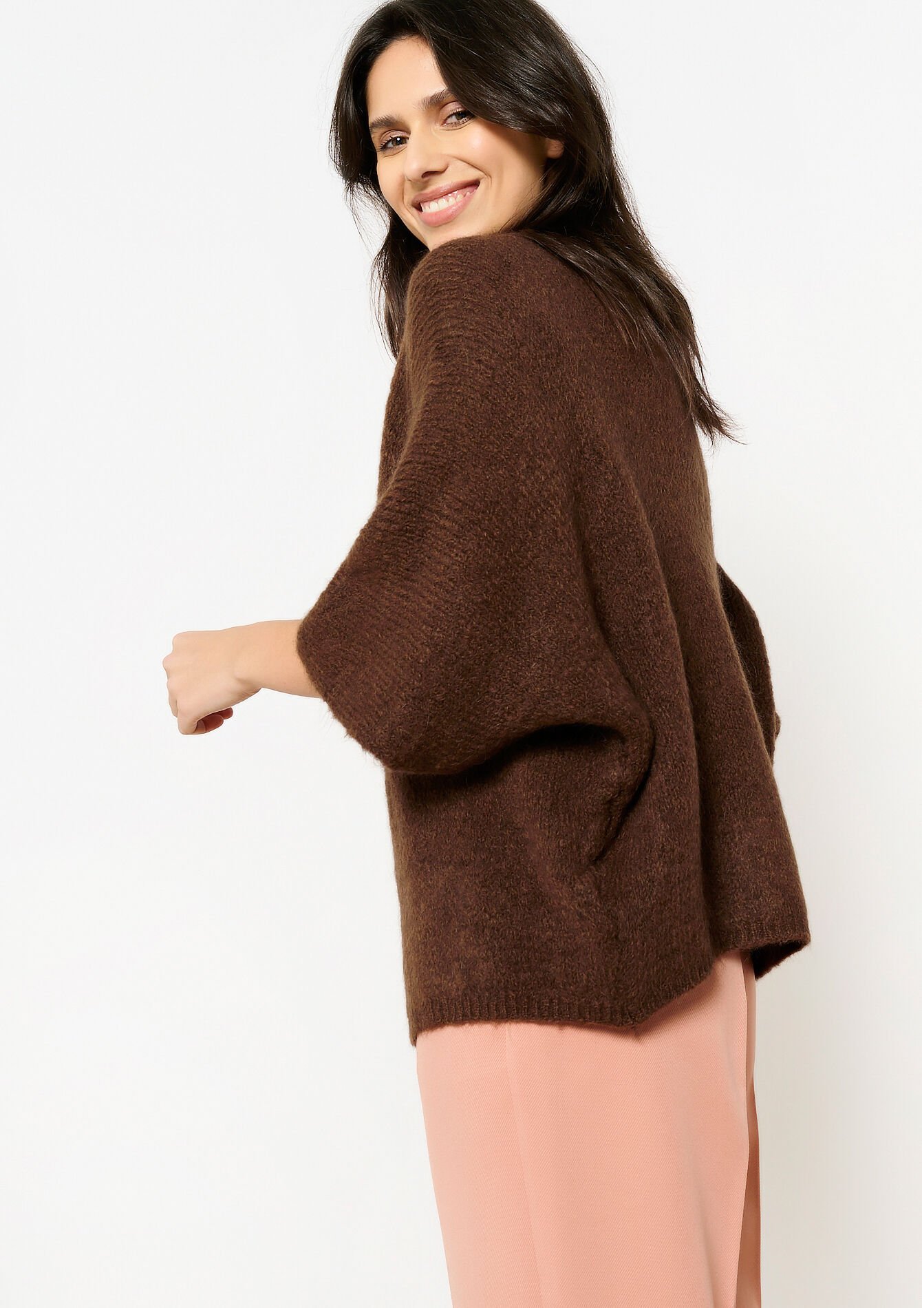 Cardigan en mohair - BROWN DARK CHOCOLATE - 04101273_3720