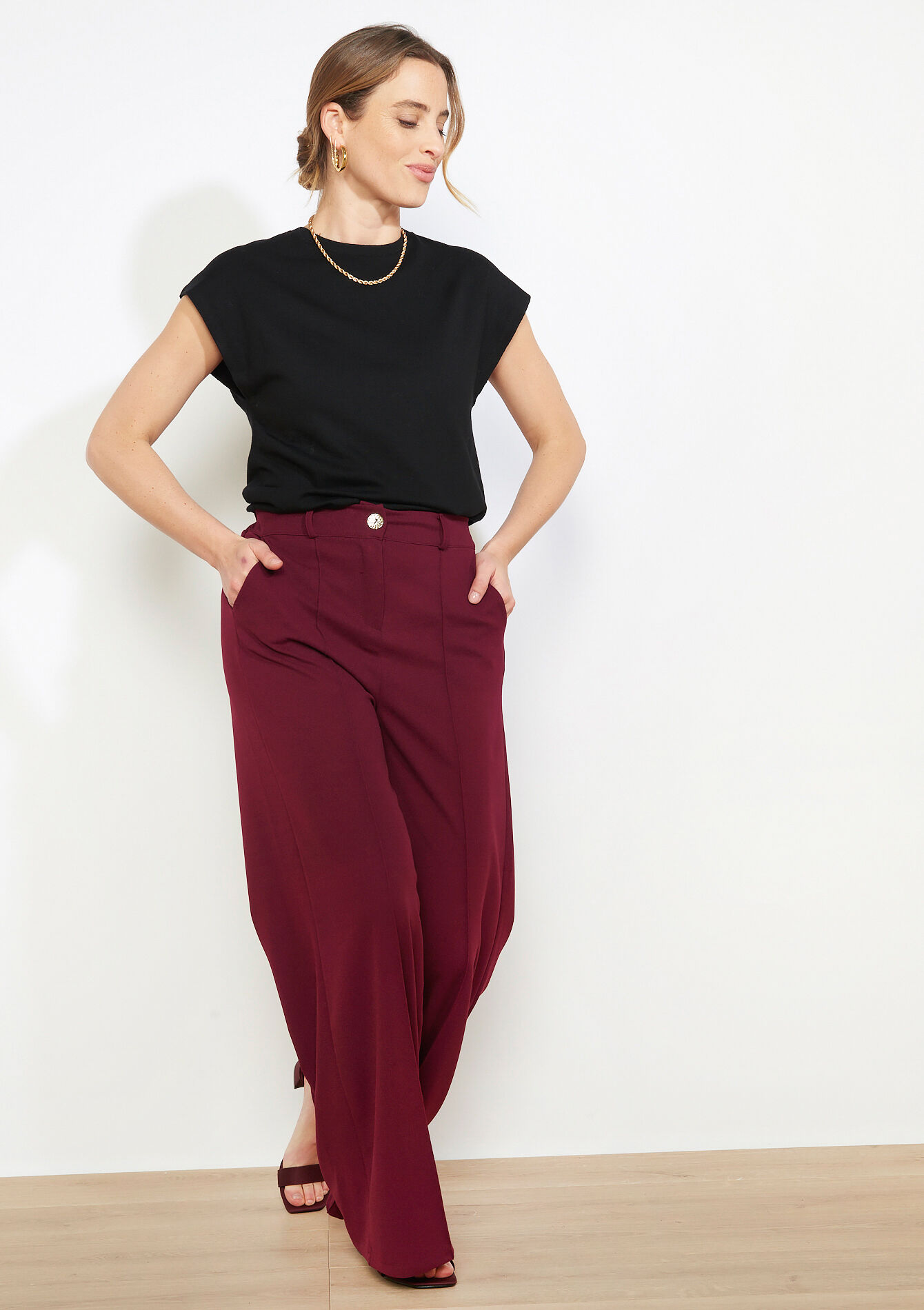 Klassieke flared broek - AUBERGINE - 06601116_1537