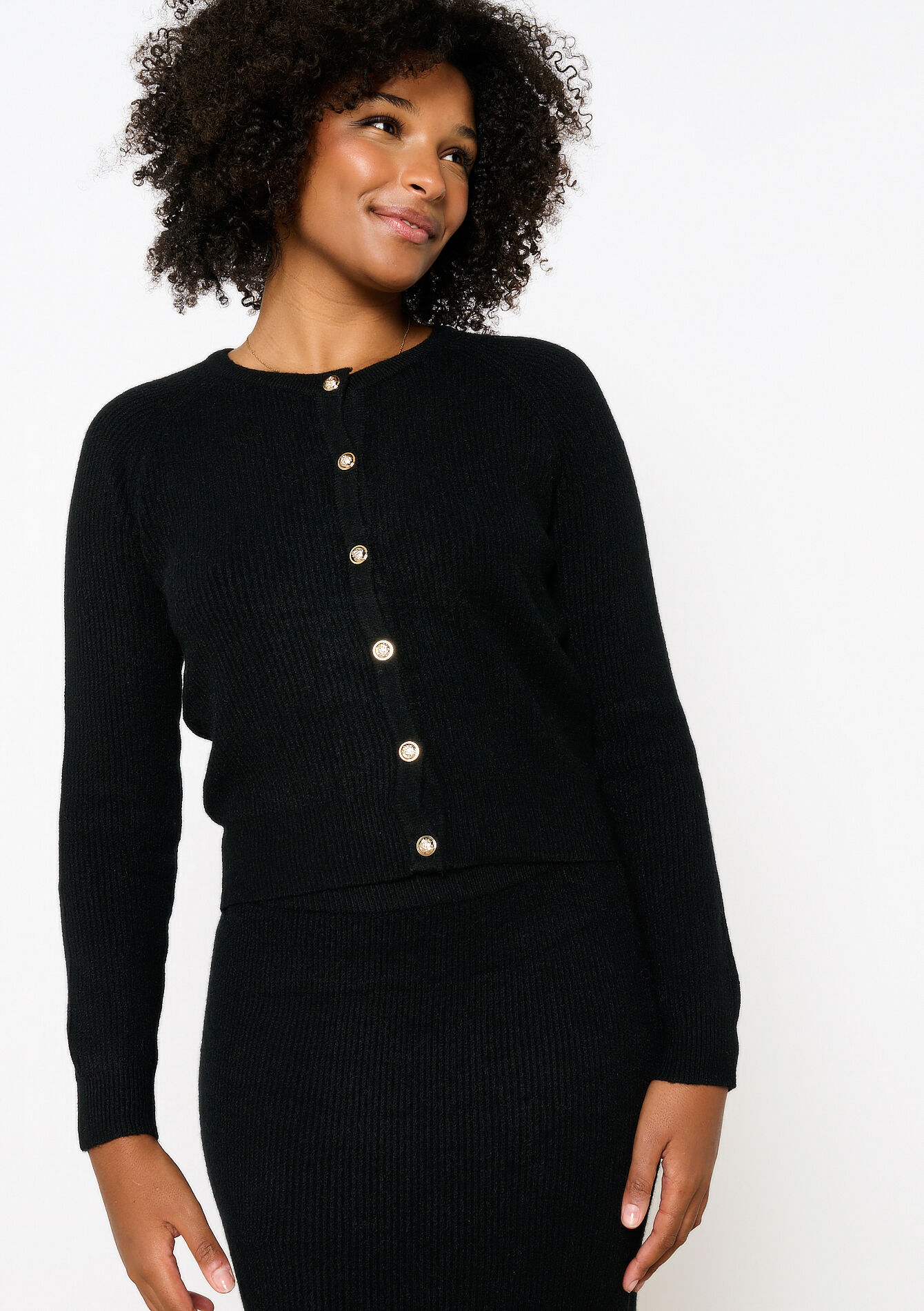 Cardigan côtelé à col rond, Cardigan côtelé à col rond - BLACK - 04101213_1119